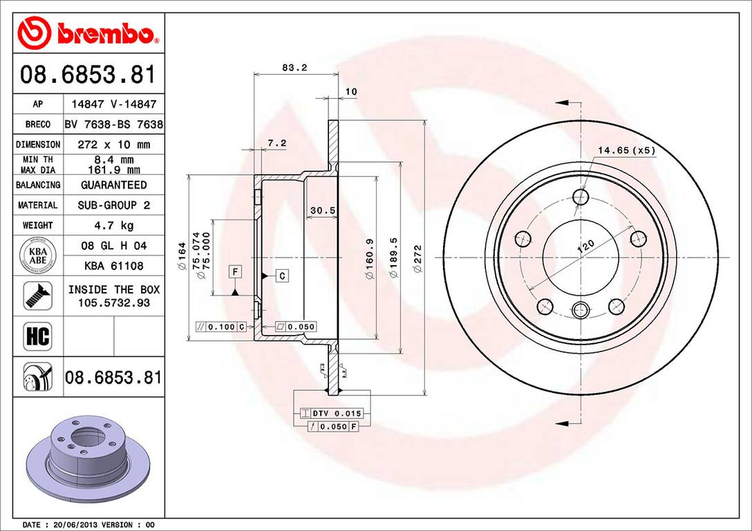 BMW Disc Brake Rotor - Rear (272mm) 34216794298 Brembo