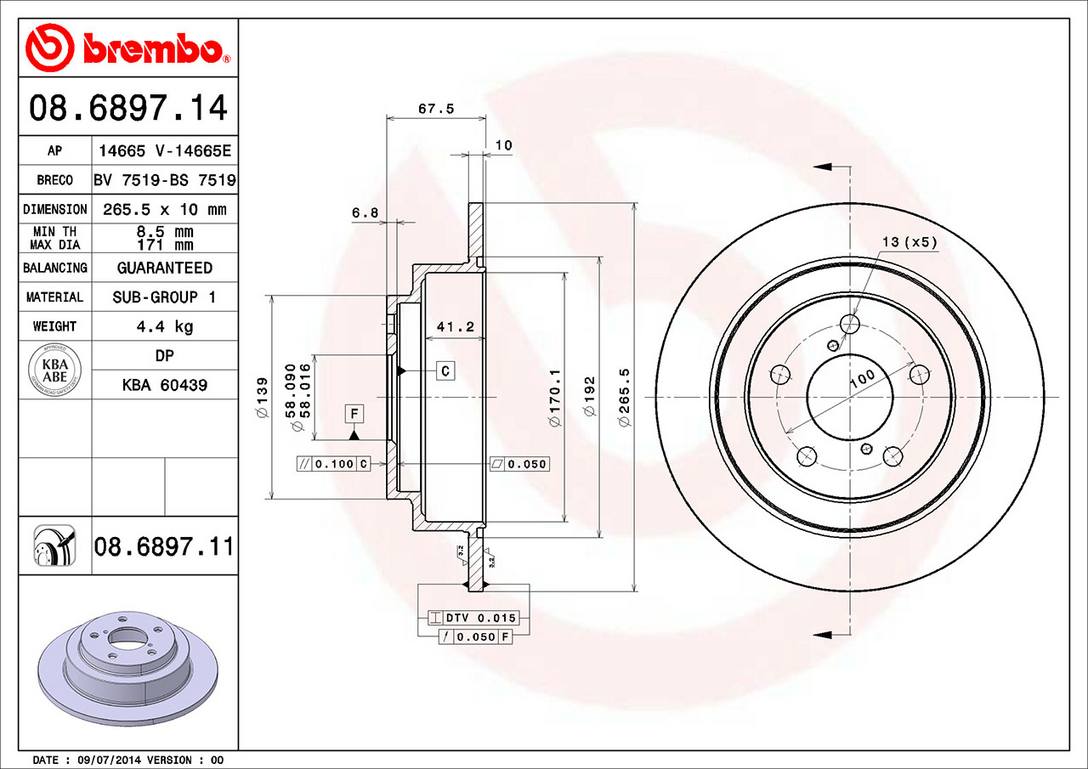 Saab Subaru Disc Brake Rotor - Rear (265mm) 32009802 Brembo