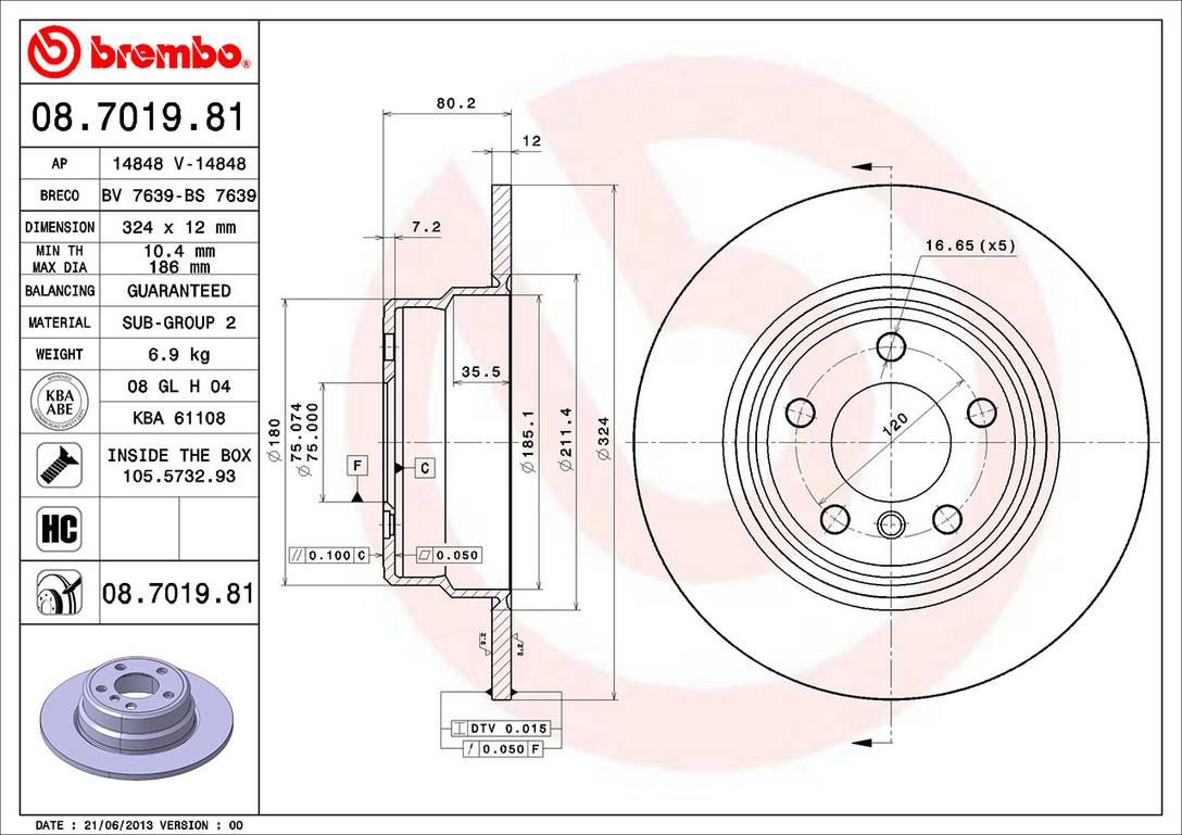 BMW Disc Brake Rotor - Rear (324mm) 34216859678 Brembo