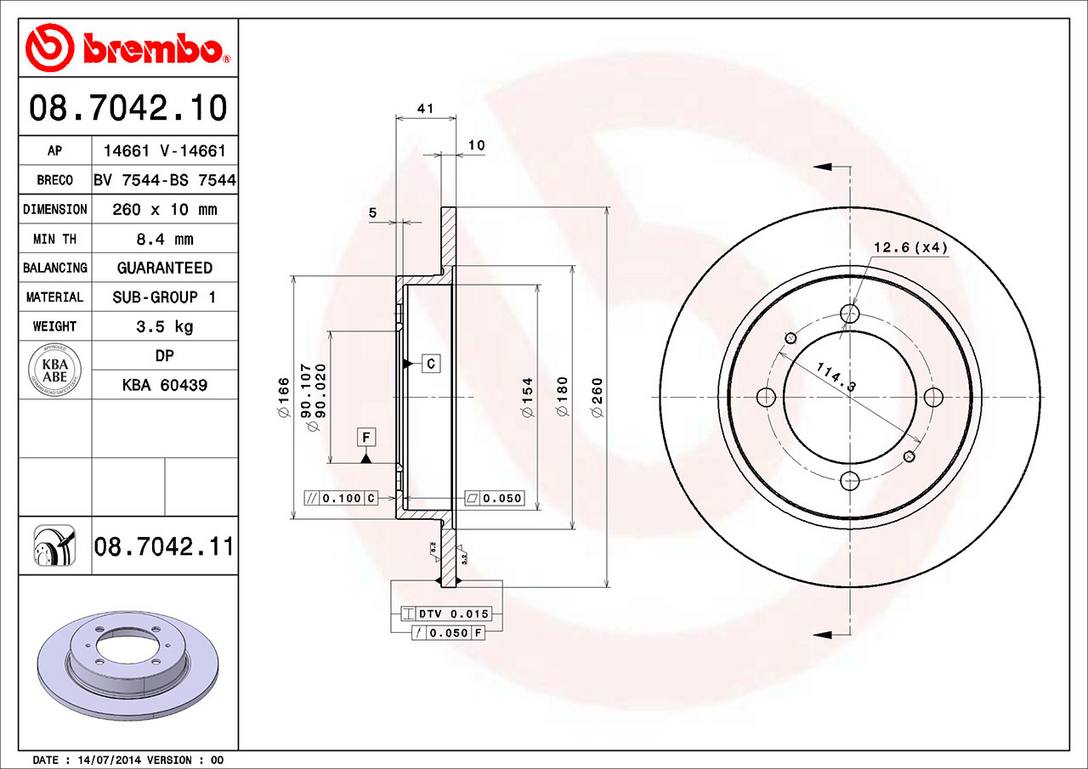 Volvo Disc Brake Rotor - Rear (260mm) 308729409 Brembo