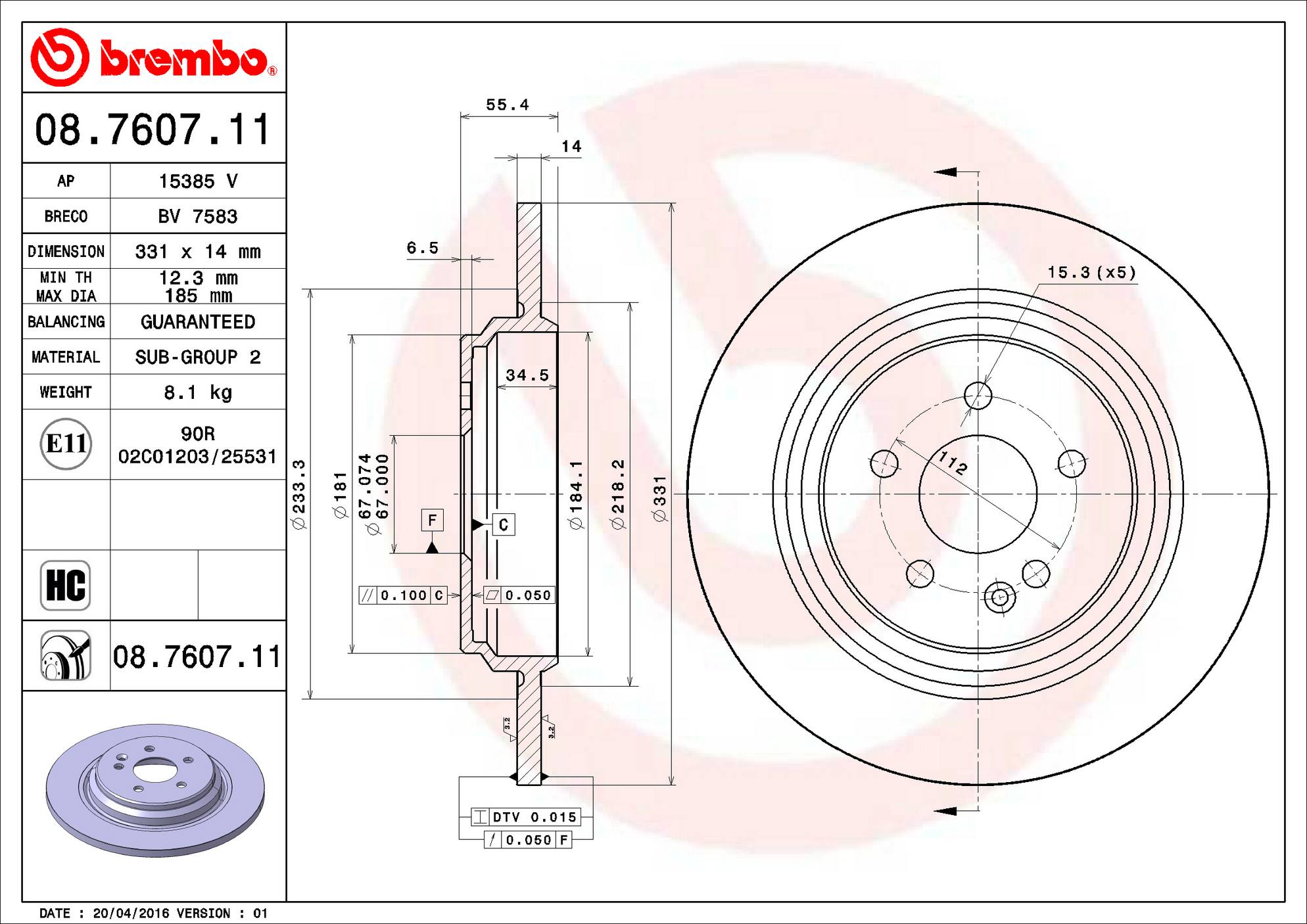 Mercedes Disc Brake Rotor - Rear (331mm) 1634230212 Brembo