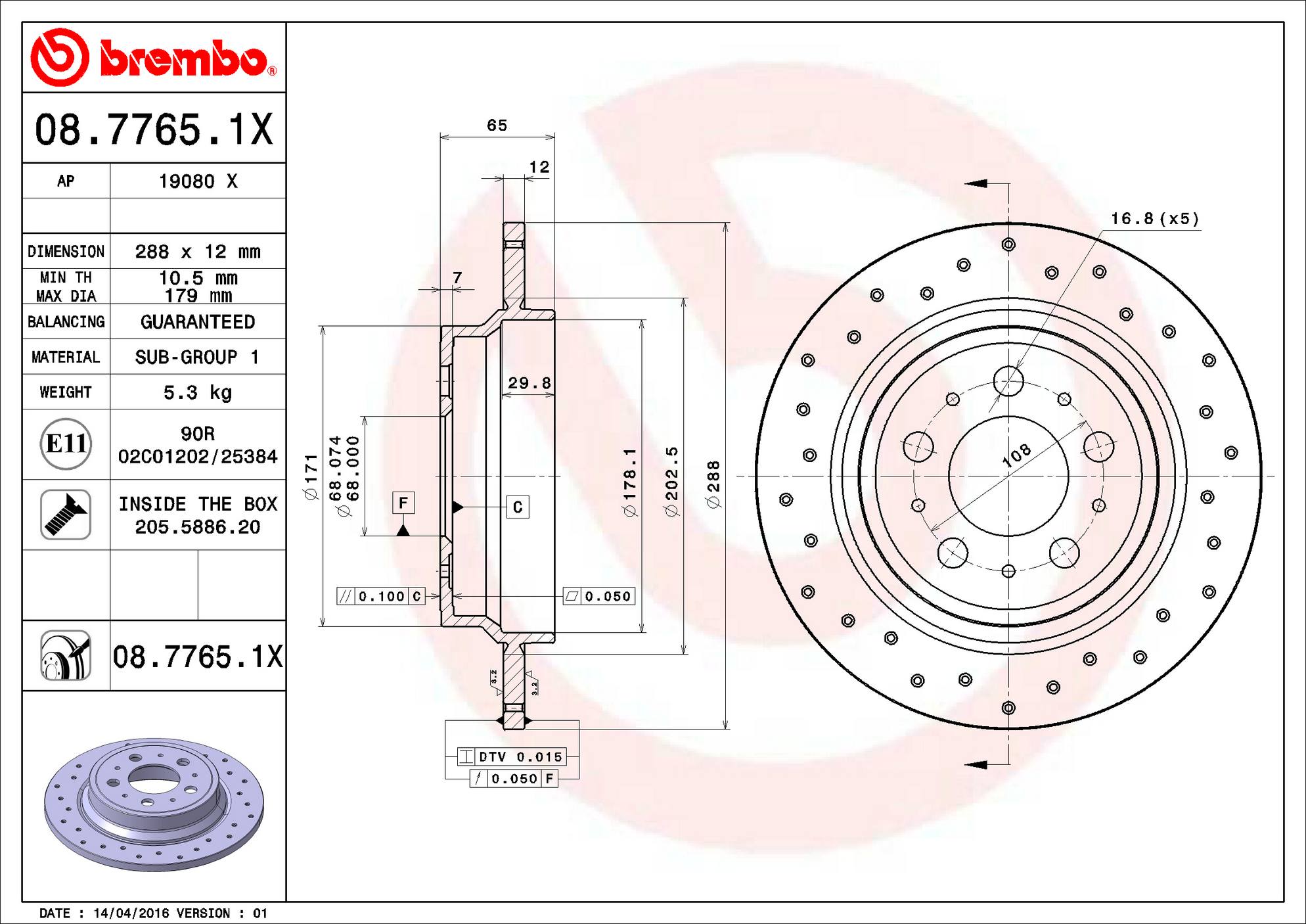 Volvo Disc Brake Rotor - Rear (288mm) 9434167 Brembo