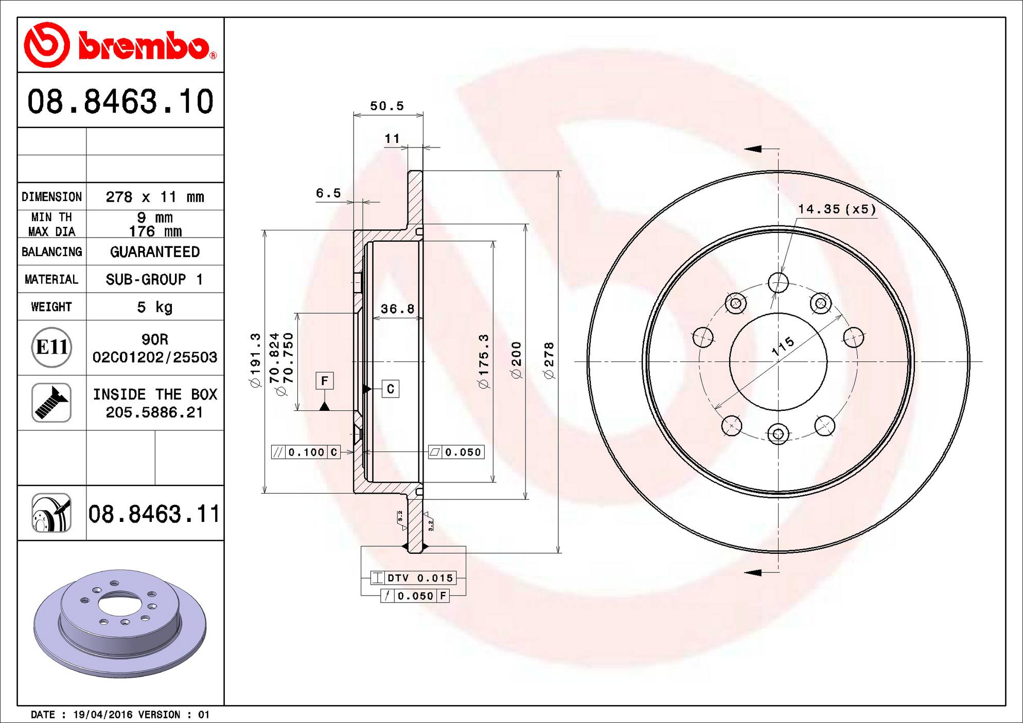 Buick Chevrolet Oldsmobile Disc Brake Rotor - Rear (278mm) 19303830 Brembo