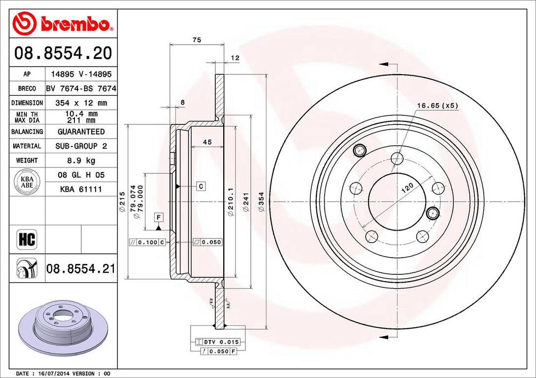 Land Rover Disc Brake Rotor - Rear (354mm) SDB000211 Brembo