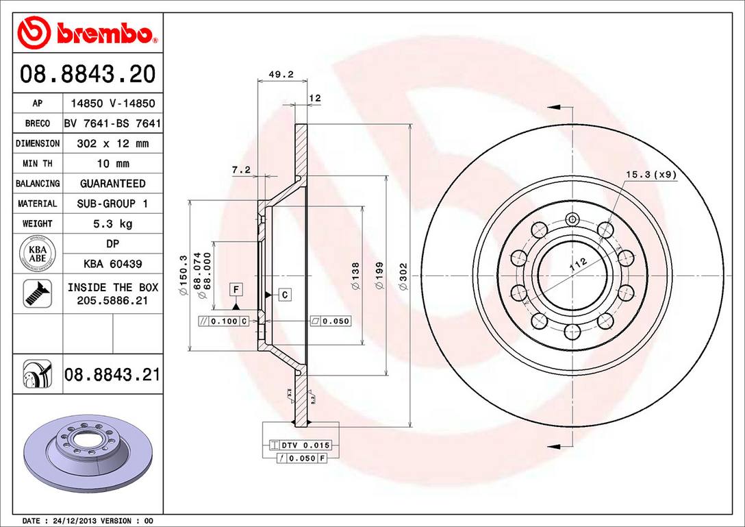 Audi Disc Brake Rotor - Rear (302mm) 4F0615601E Brembo