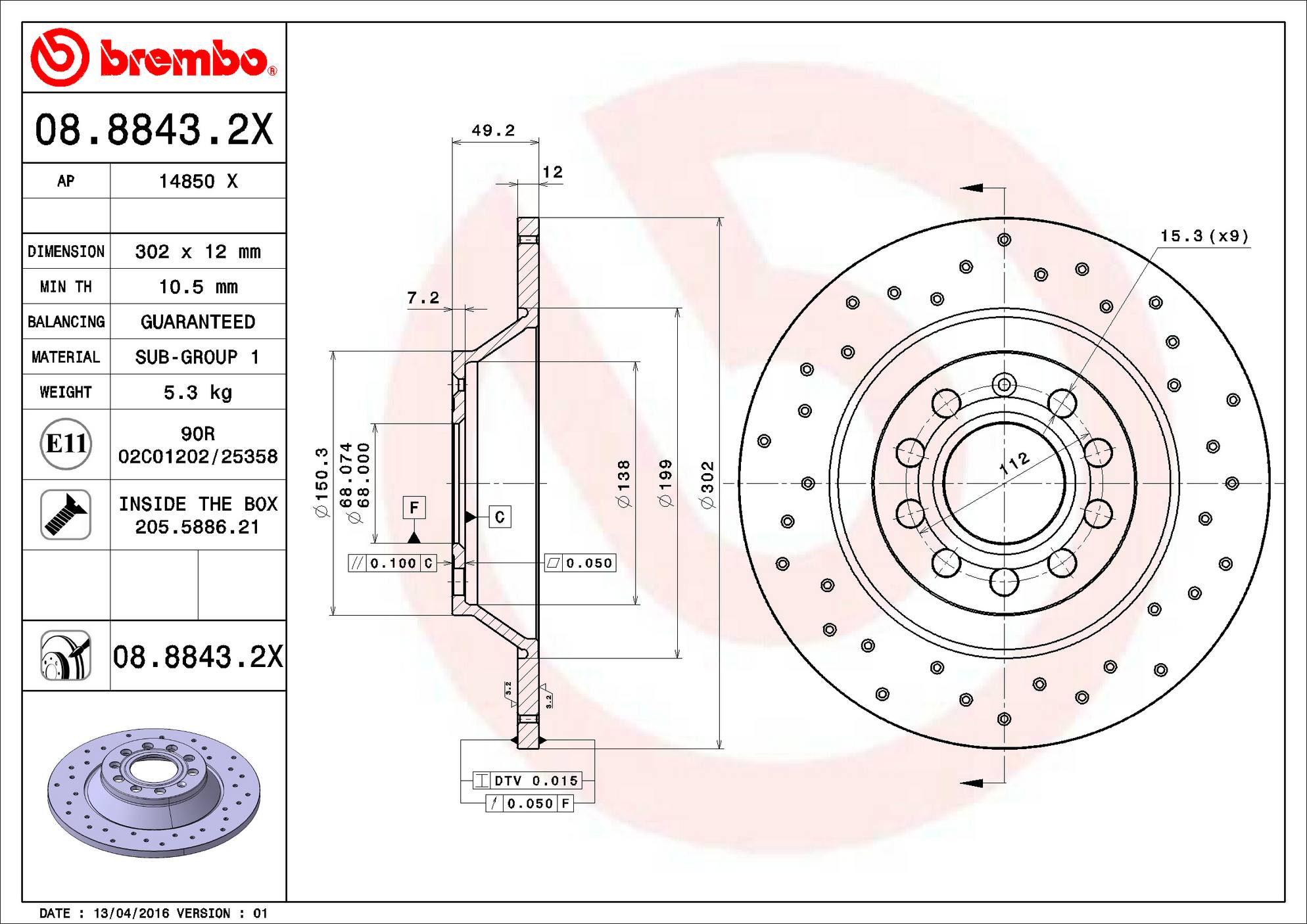 Audi Disc Brake Pad and Rotor Kit - Rear (302mm) (Ceramic) (Xtra) Brembo