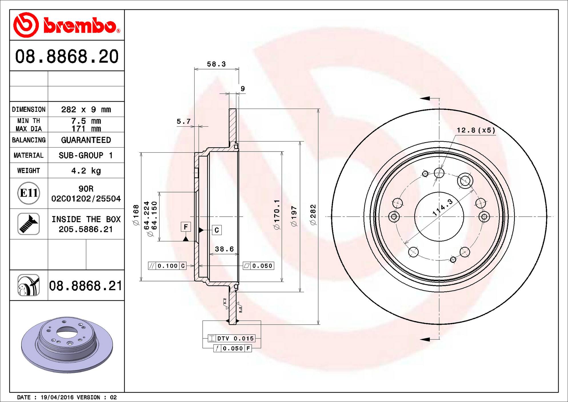 Honda Disc Brake Pad and Rotor Kit - Rear (282mm) (Ceramic) Brembo