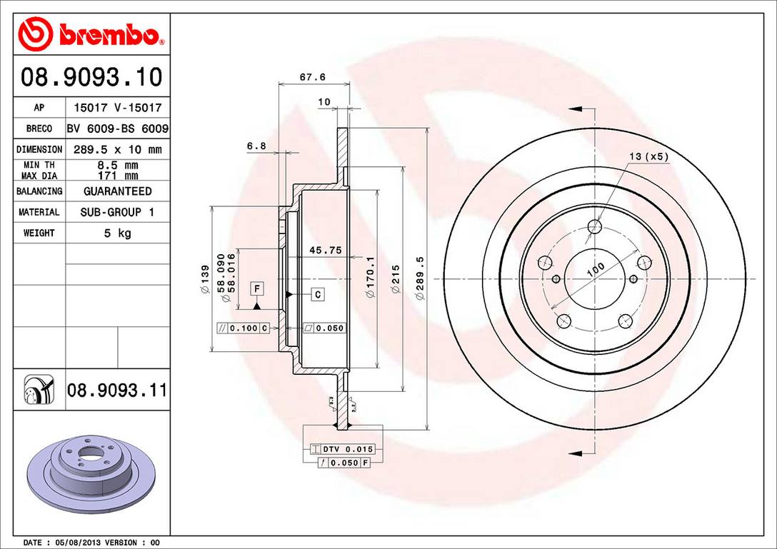 Subaru Disc Brake Rotor - Rear (289mm) 26700AE062 Brembo