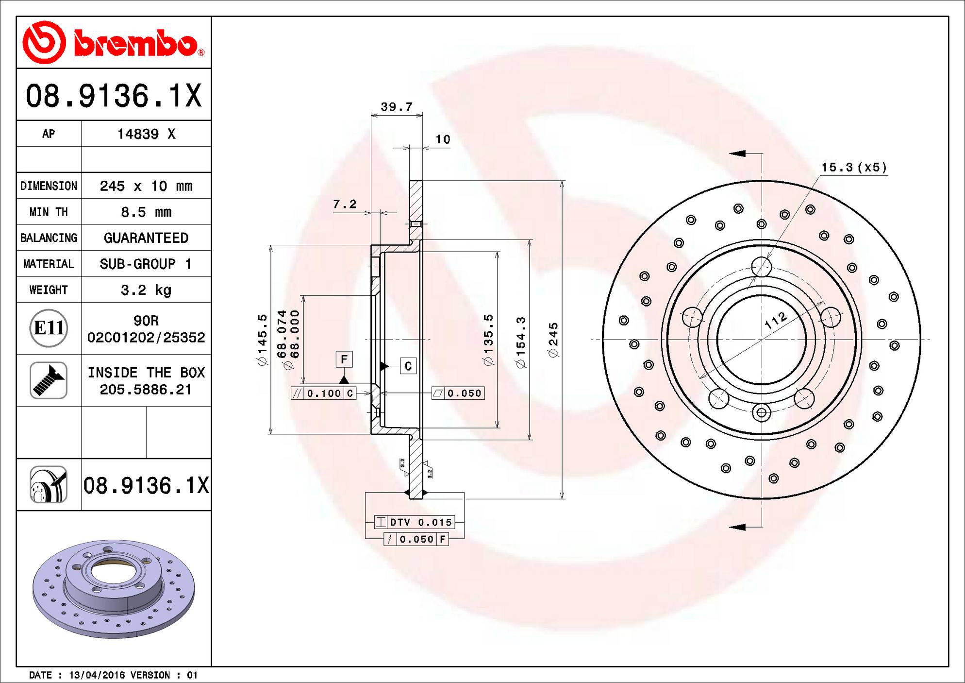 Audi Disc Brake Rotor - Rear (245mm) 8E0615601P Brembo