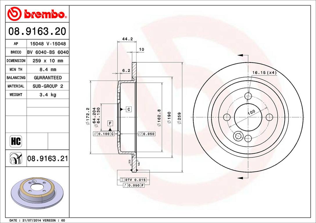 Mini Disc Brake Rotor - Rear (259mm) 34216774987 Brembo