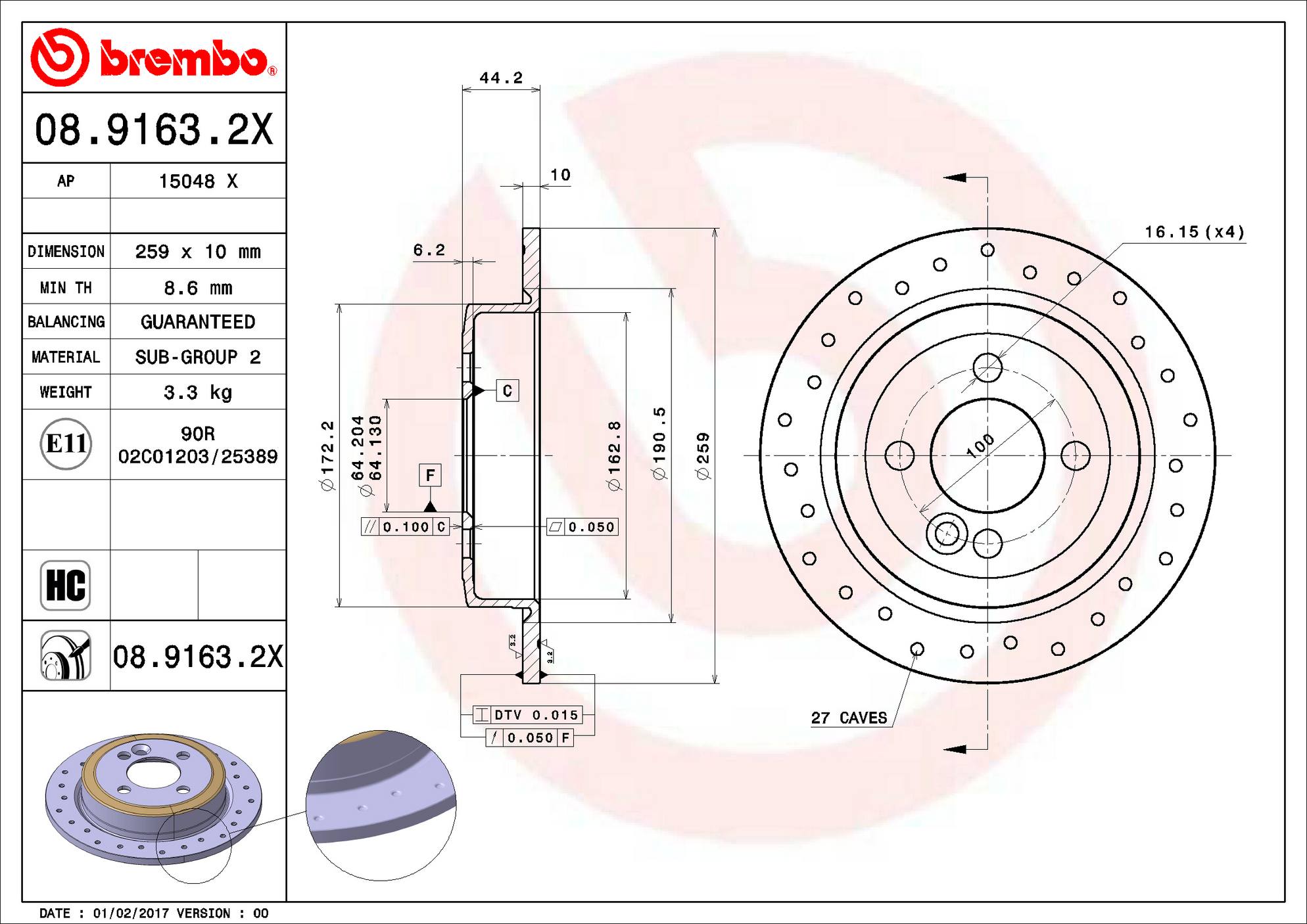 Mini Disc Brake Pad and Rotor Kit - Rear (259mm) (Low-Met) (Xtra) Brembo