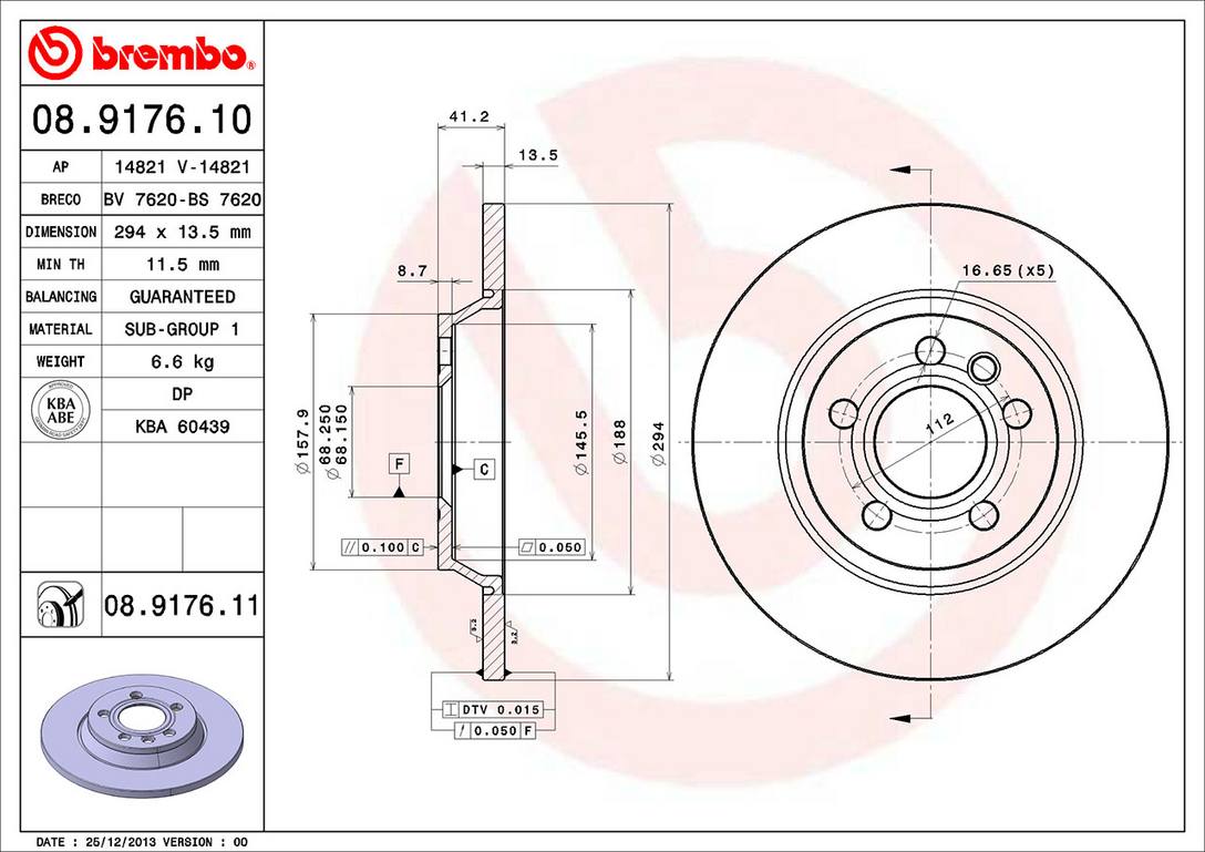 Volkswagen Disc Brake Rotor - Rear (294mm) 7D0615601C Brembo