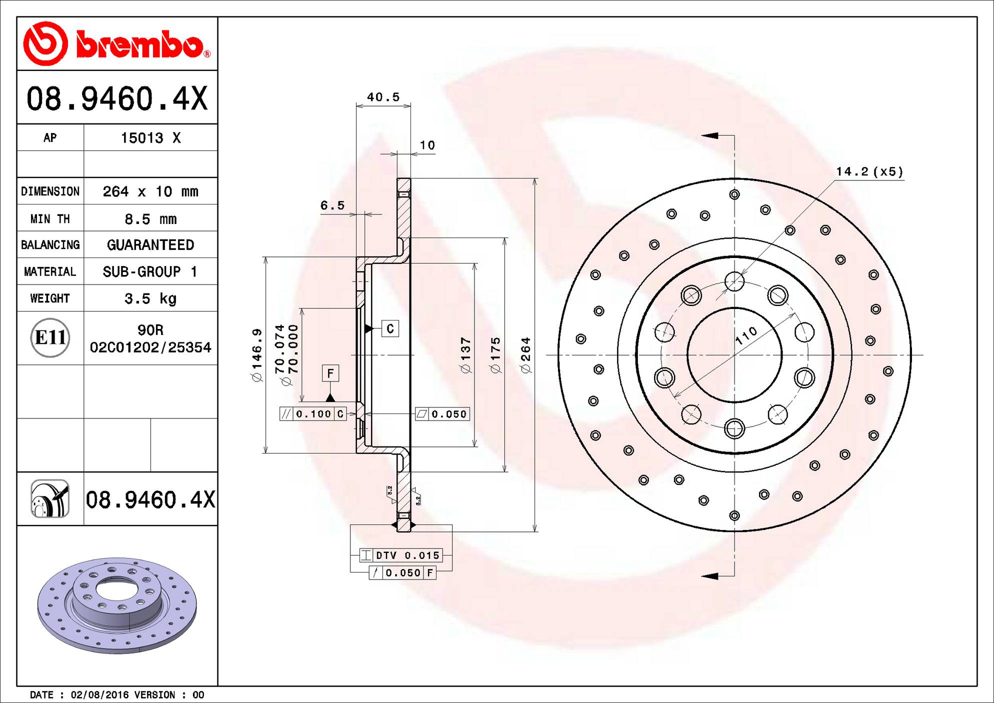 Dodge Disc Brake Rotor - Rear (264mm) 68082121AB Brembo