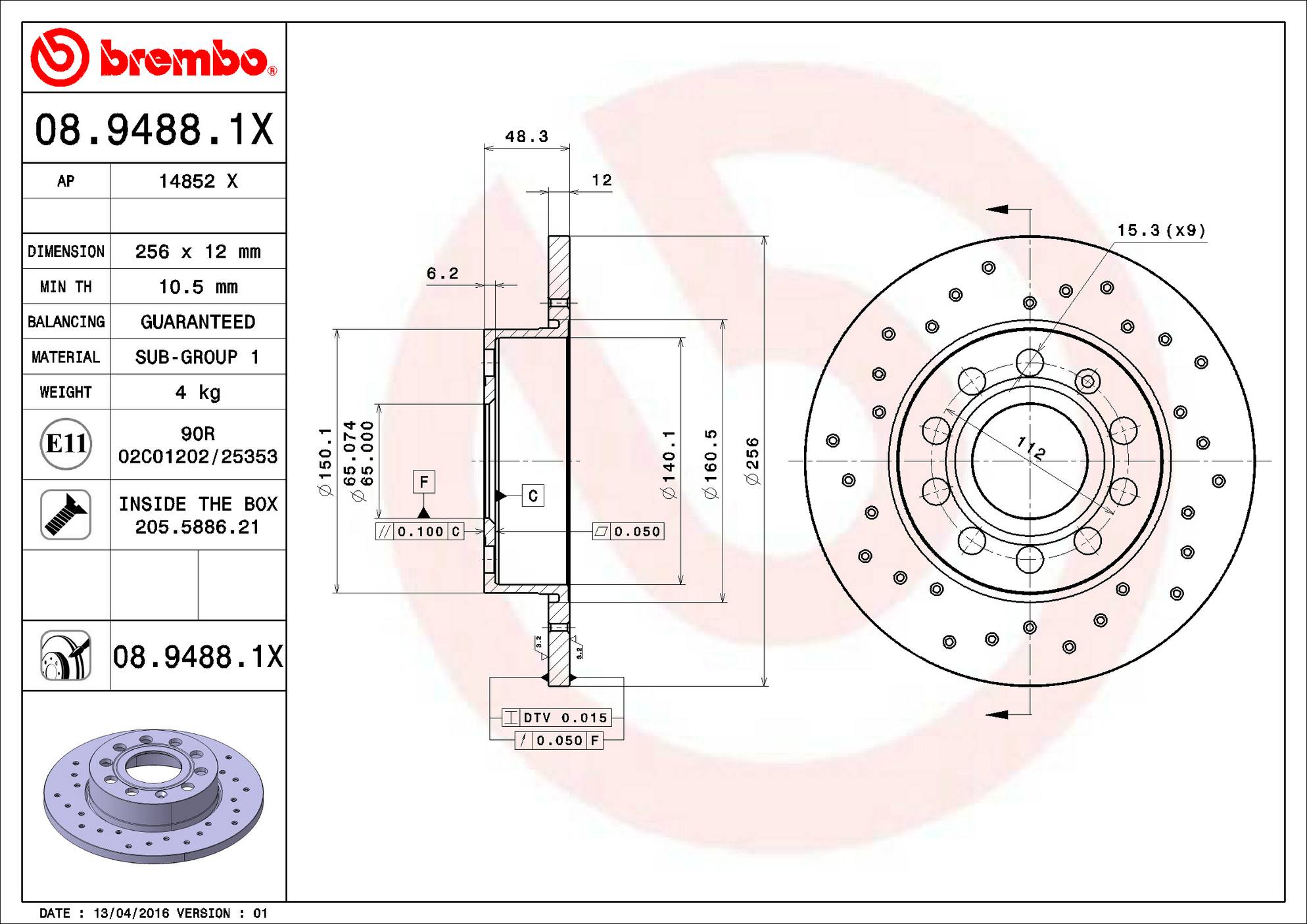 Audi Volkswagen Disc Brake Rotor - Rear (260mm) 1K0615601L Brembo