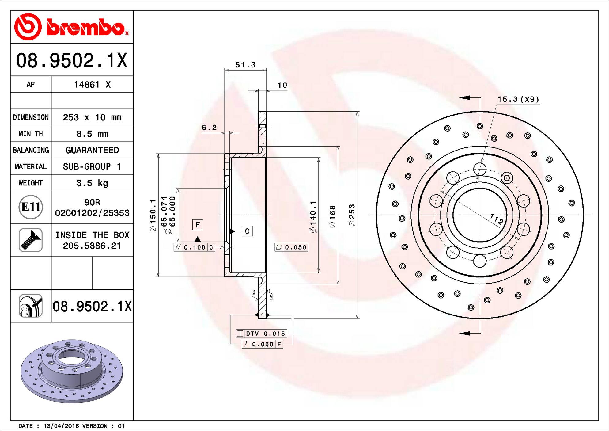 Replacement Rear Brake Kit Drilled Xtra Disc Rotors and Low-Met Pads fits  VW Jetta 253mm