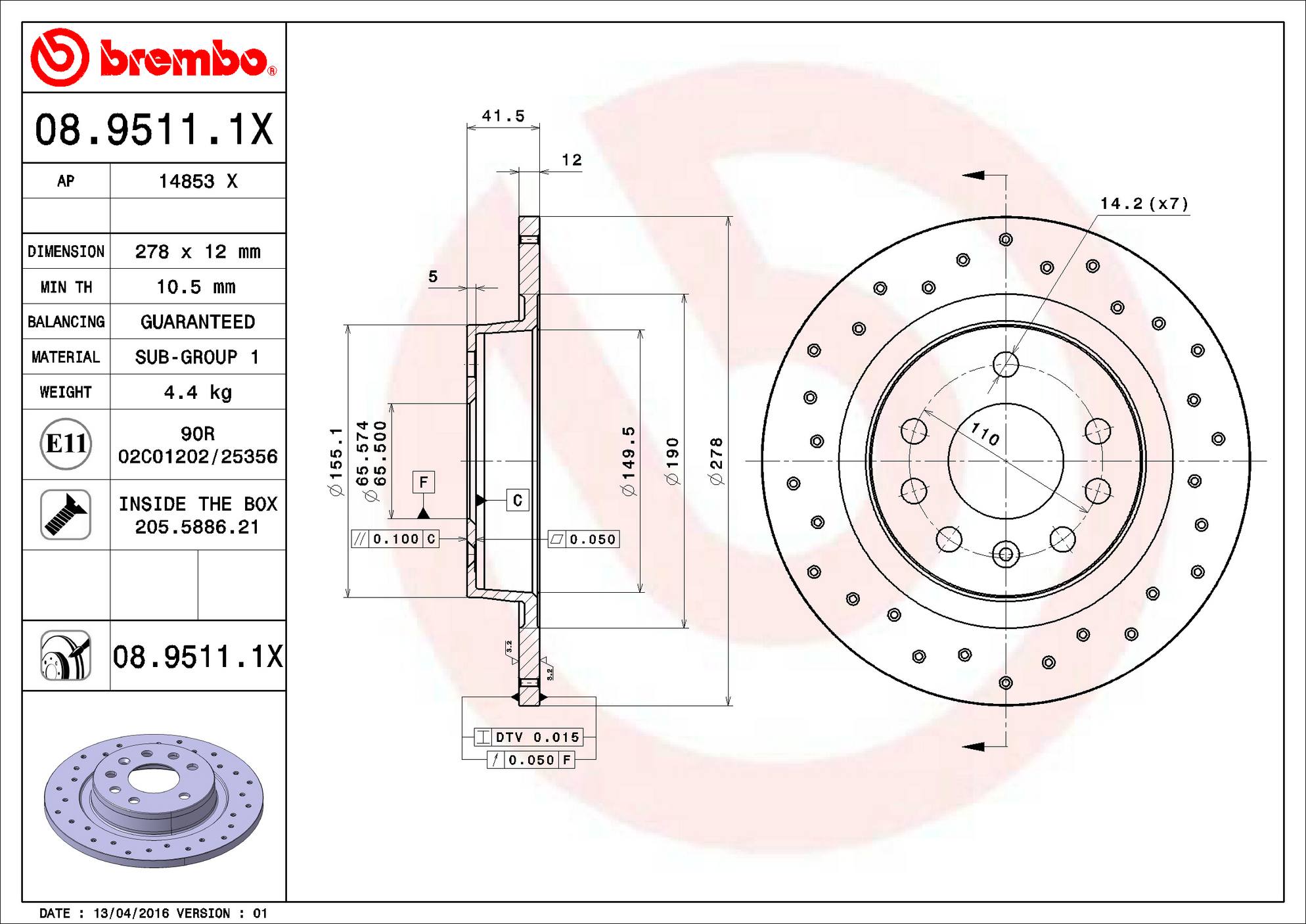 Saab Disc Brake Rotor - Rear (278mm) 93188377 Brembo