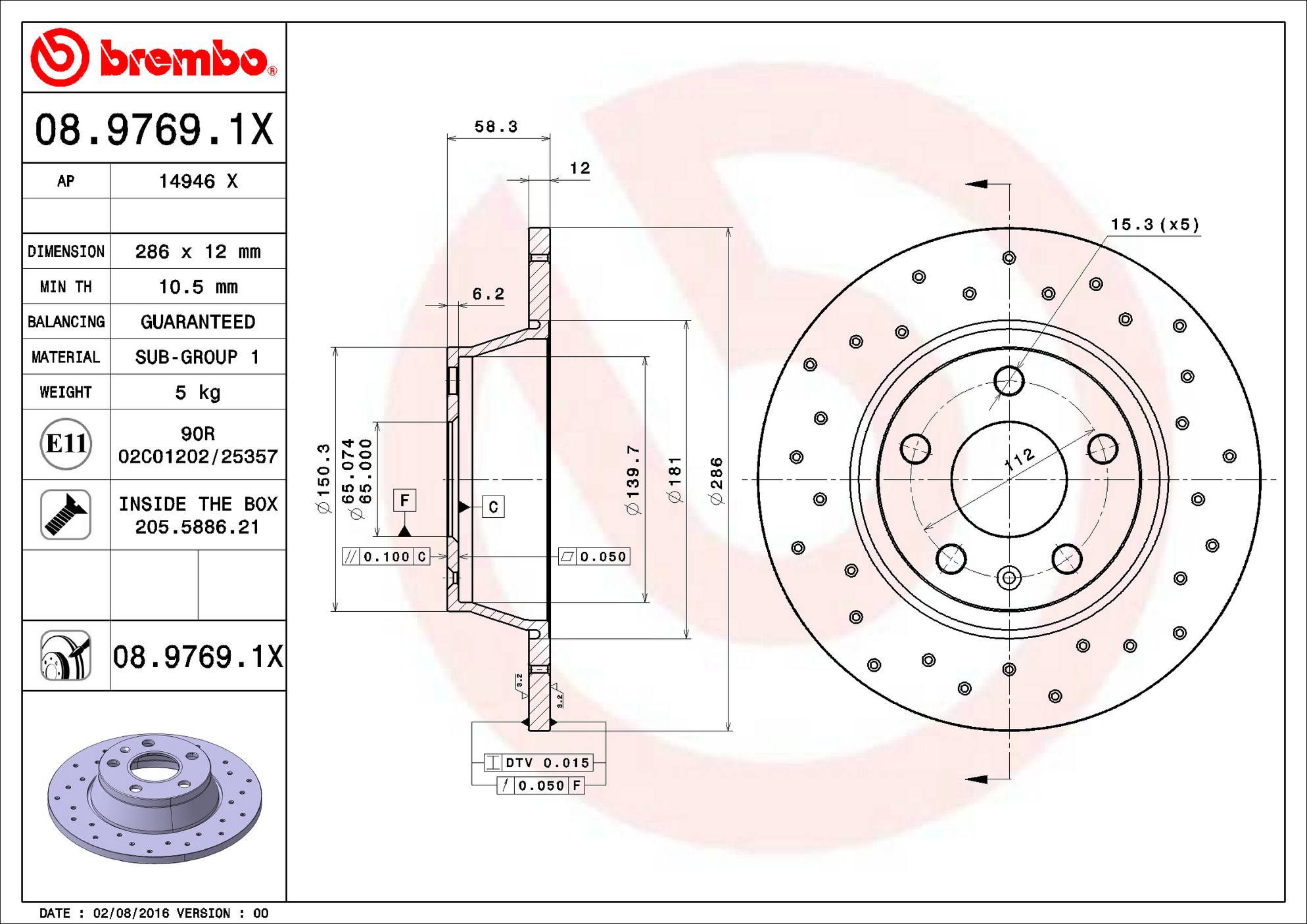 Audi Disc Brake Rotor - Rear (286mm) 8J0615601 Brembo