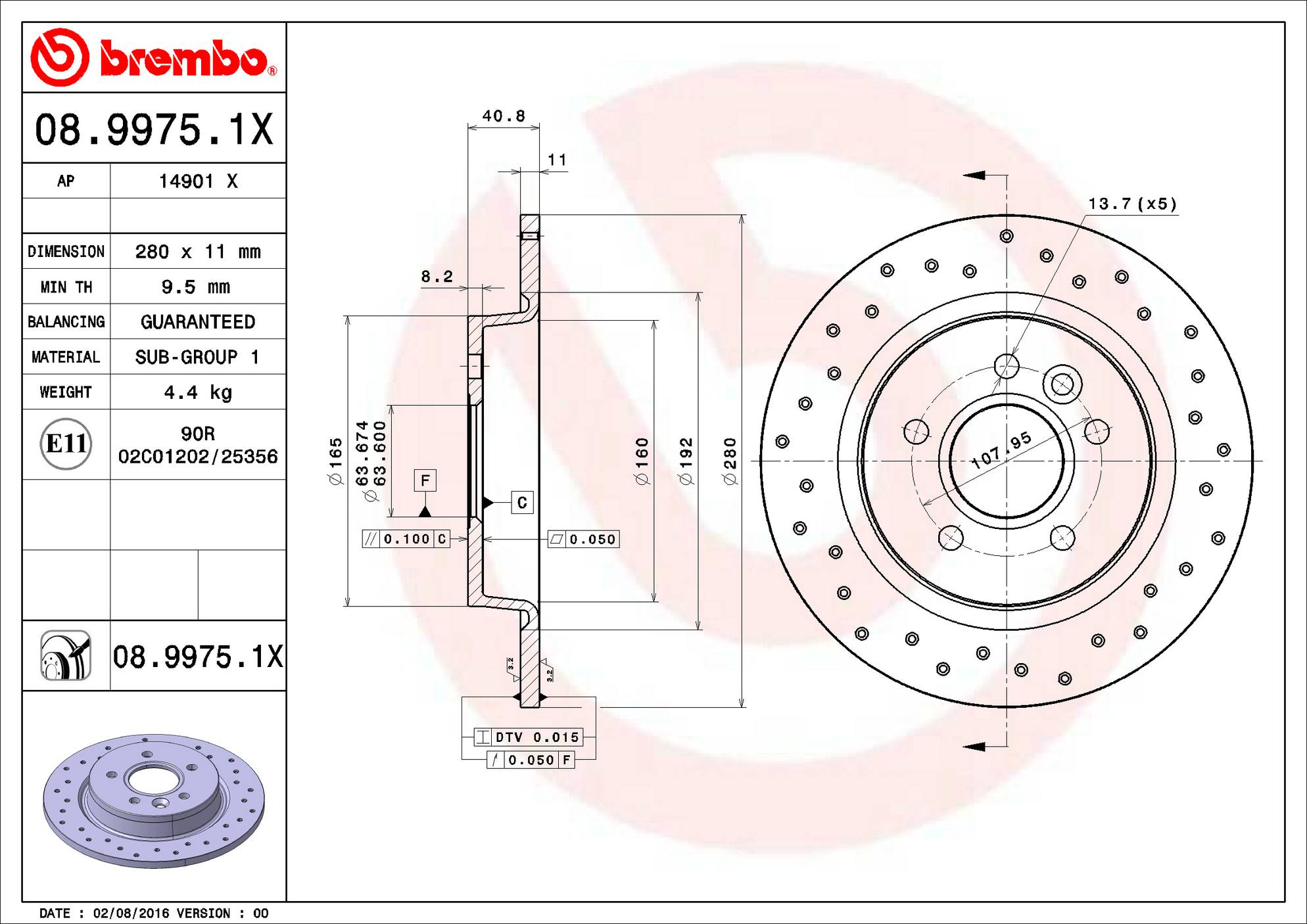 Volvo Disc Brake Rotor - Rear (280mm) 31499632 Brembo