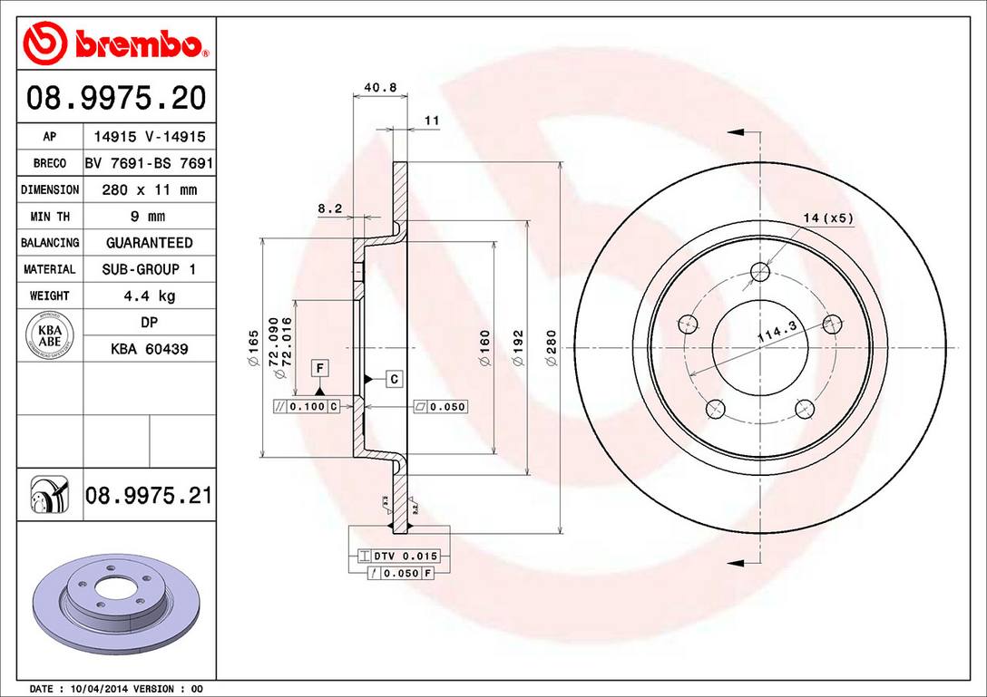 Mazda Disc Brake Rotor - Rear (280mm) C25Y26251C Brembo