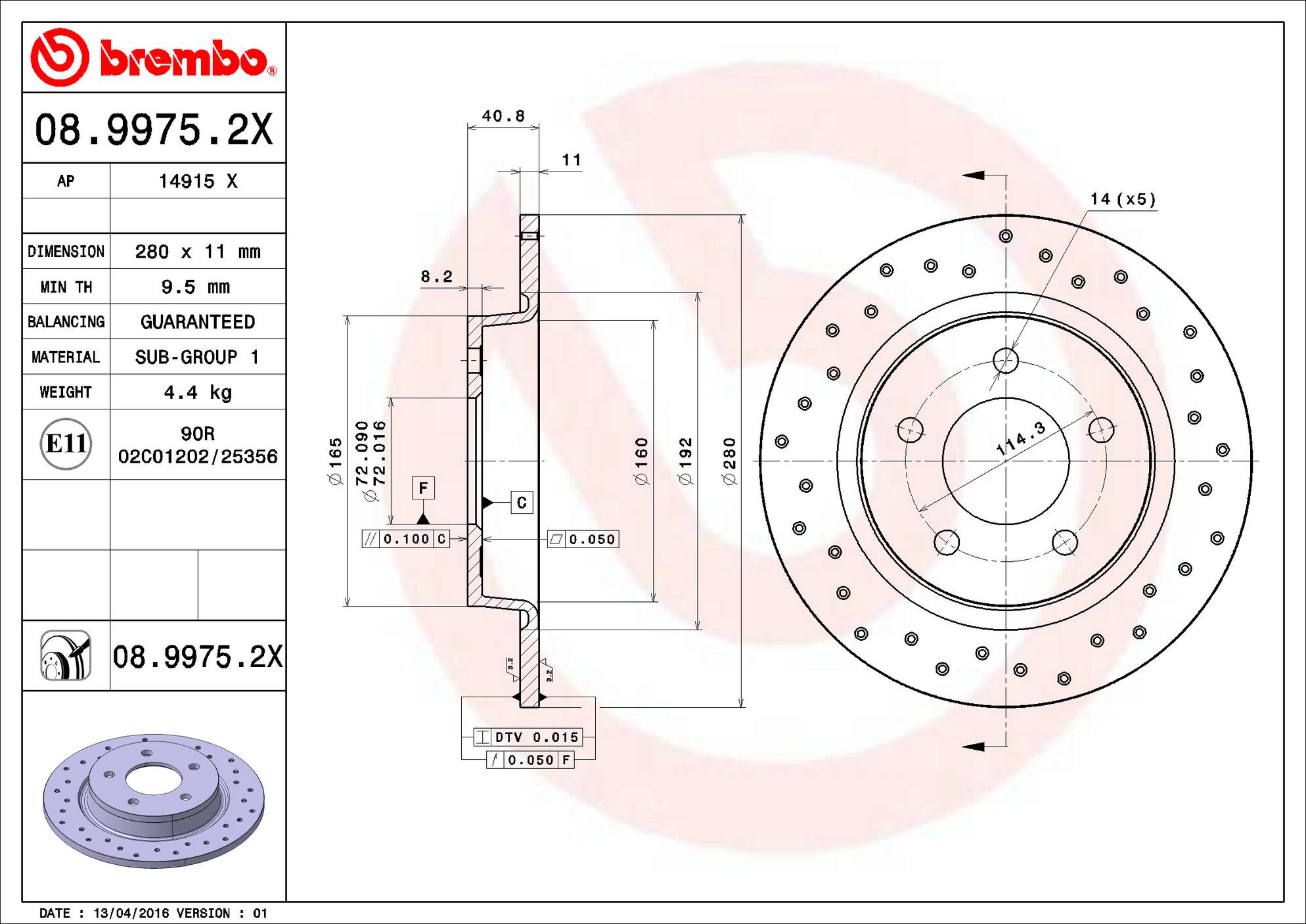 Mazda Disc Brake Rotor - Rear (280mm) C25Y26251C Brembo