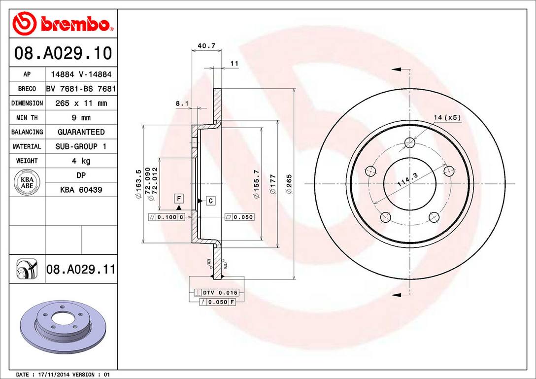 Mazda Disc Brake Rotor - Rear (265mm) C24Y26251C Brembo