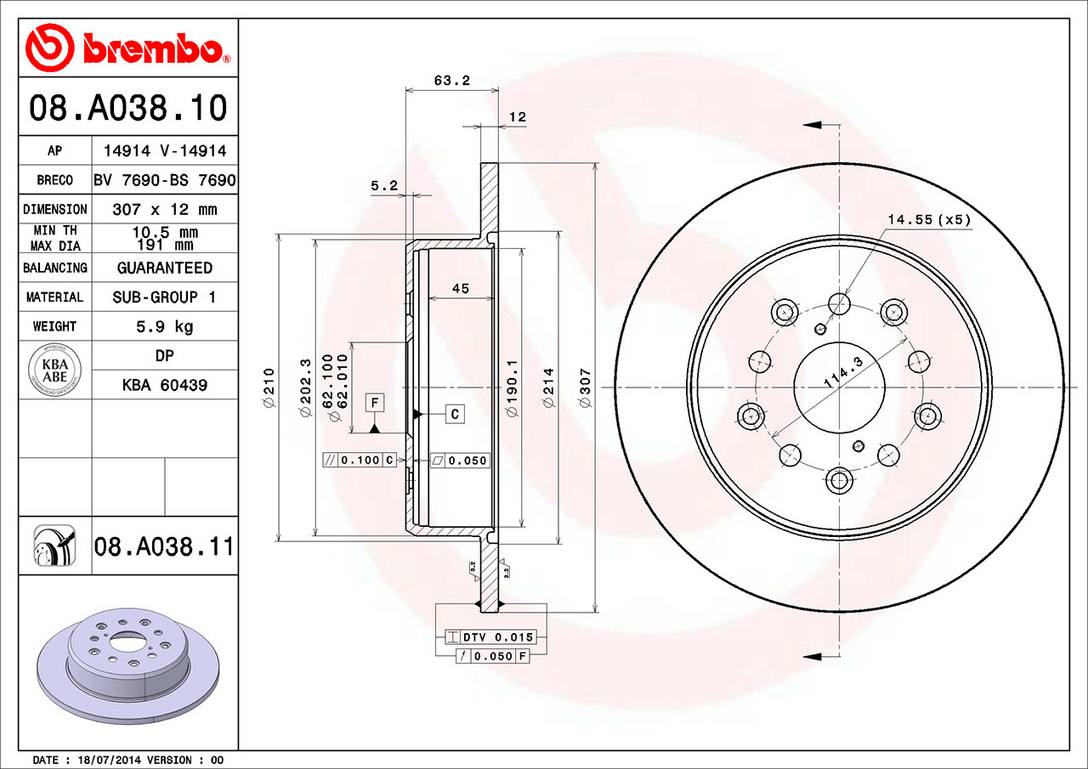 Lexus Disc Brake Rotor - Rear (307mm) 4243153011 Brembo