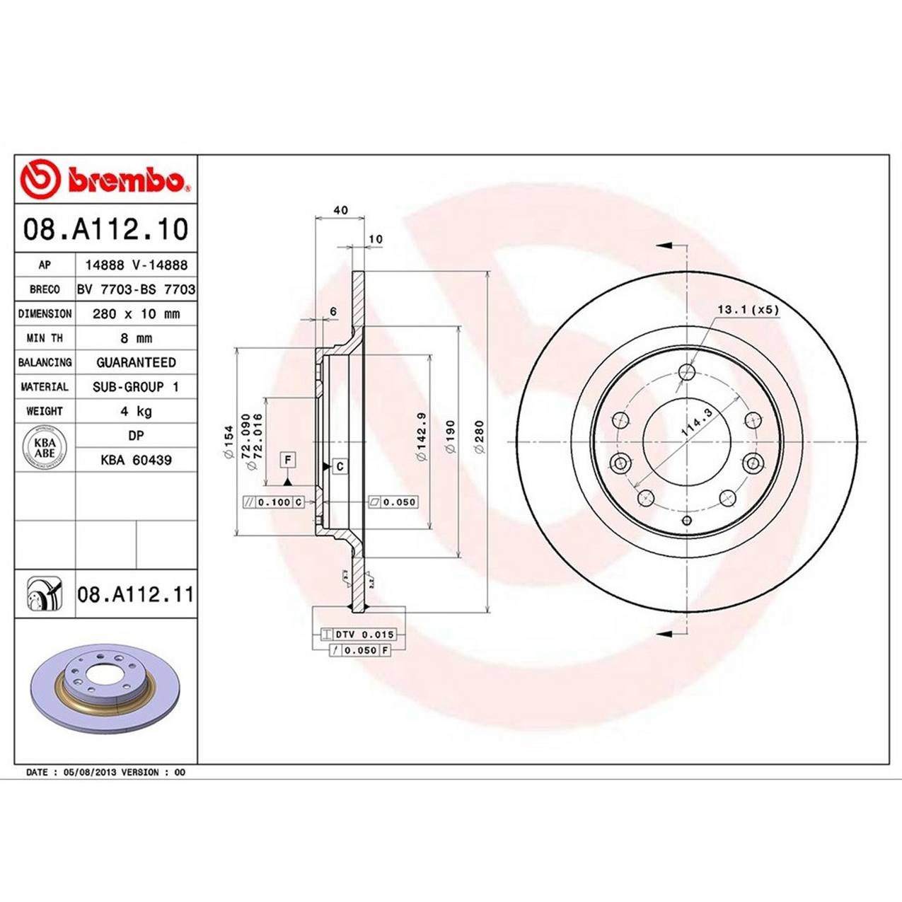 Mazda Disc Brake Rotor - Rear (280mm) N12326251B Brembo