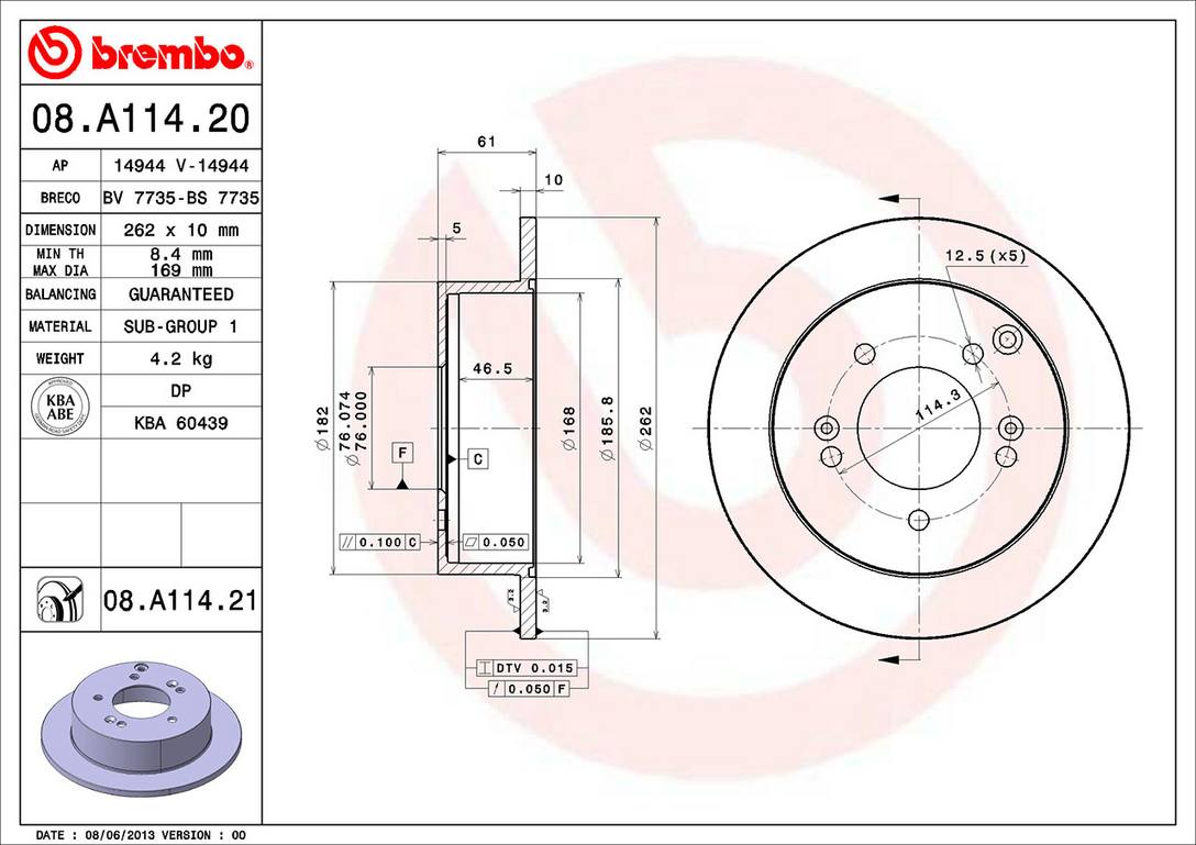 Kia Hyundai Disc Brake Rotor - Rear (262mm) 5841139600 Brembo