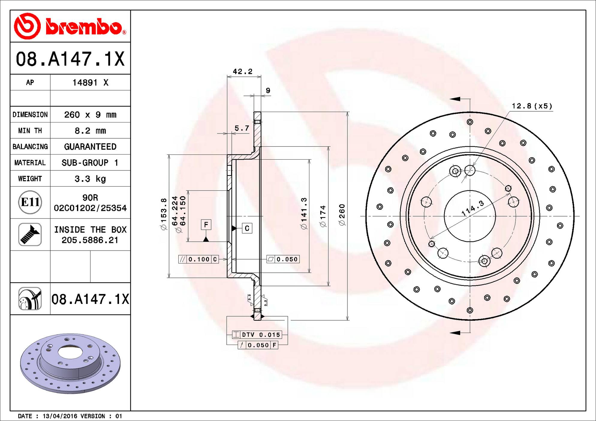 Honda Acura Disc Brake Pad and Rotor Kit - Rear (260mm) (Ceramic) (Xtra) Brembo