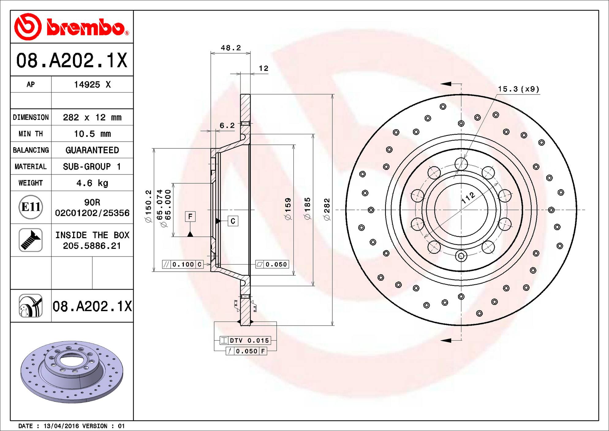 Audi Volkswagen Disc Brake Rotor - Rear (282mm) 5Q0615601G Brembo