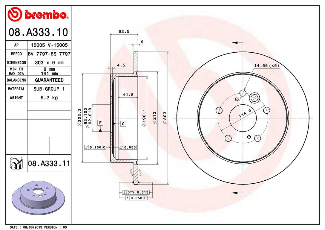 Toyota Disc Brake Rotor - Rear (303mm) 4243142041 Brembo