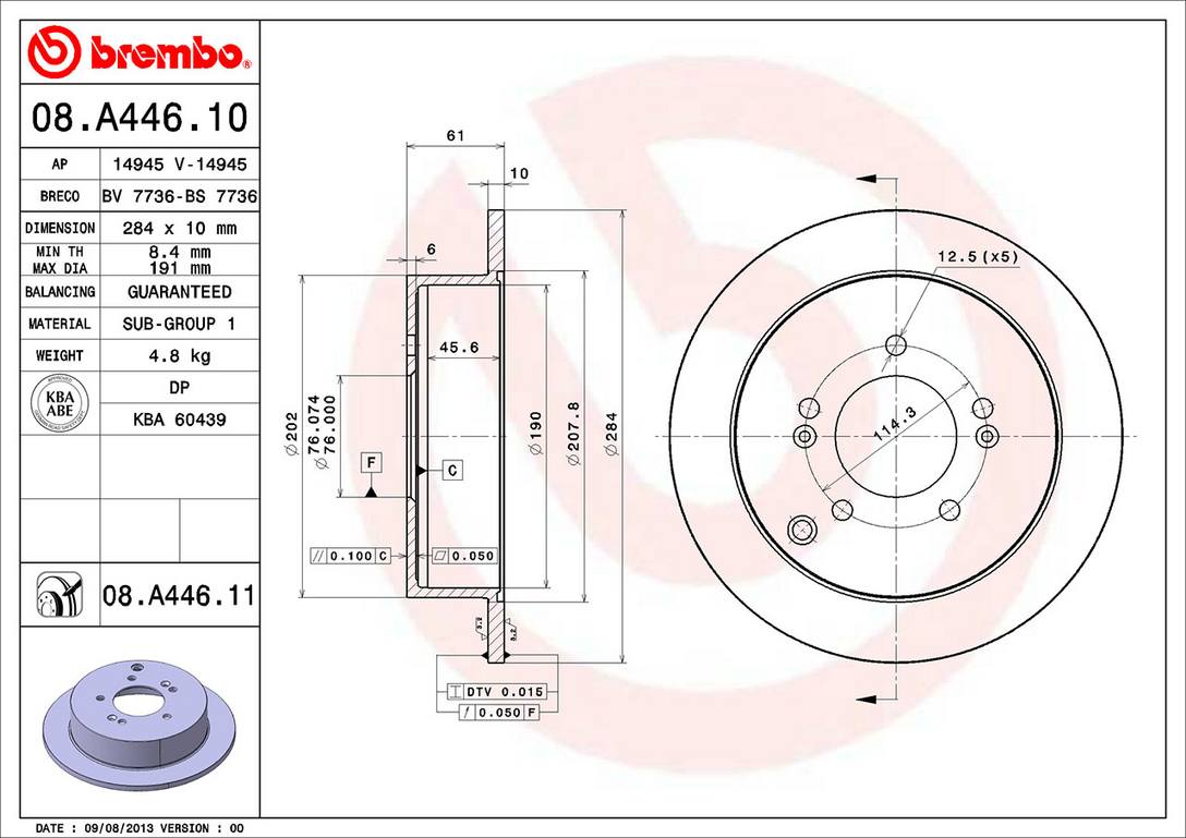 Kia Hyundai Disc Brake Rotor – Rear (284mm) 584113A300 Brembo