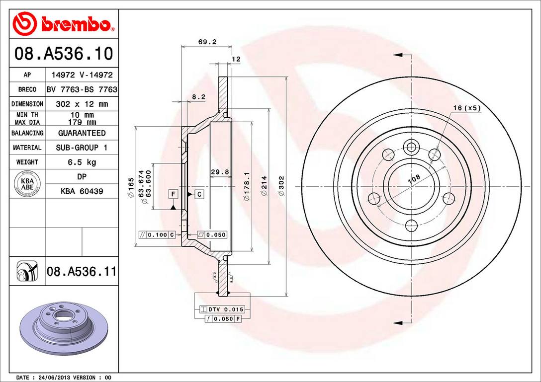 Volvo Disc Brake Pad and Rotor Kit - Rear (302mm) (Ceramic) Brembo