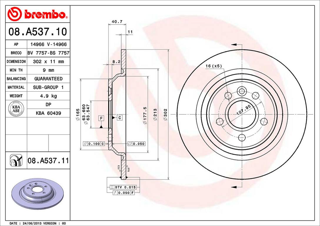 Volvo Disc Brake Pad and Rotor Kit - Rear (302mm) (Ceramic) Brembo