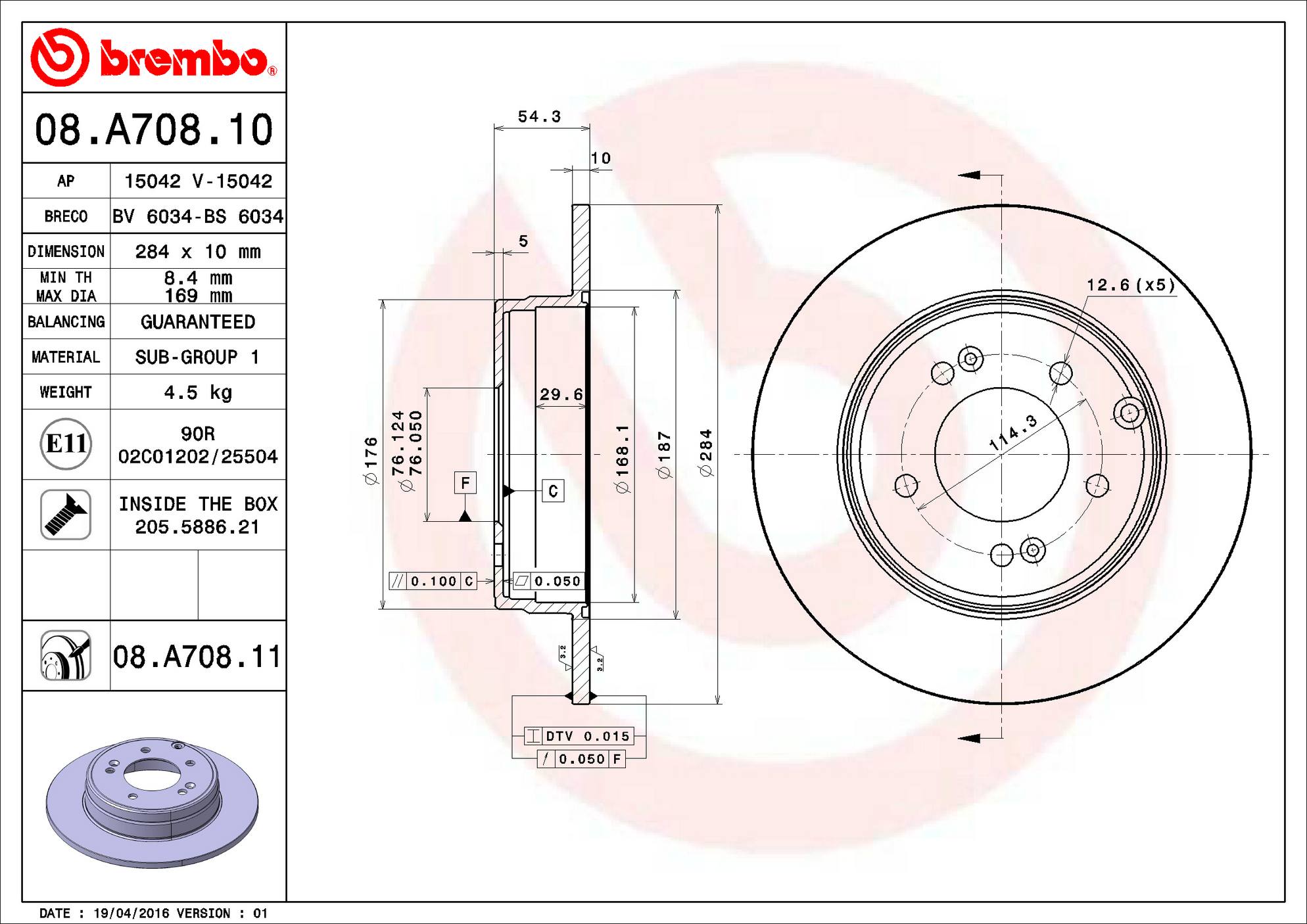 Kia Hyundai Disc Brake Rotor - Rear (284mm) S584113K110 Brembo