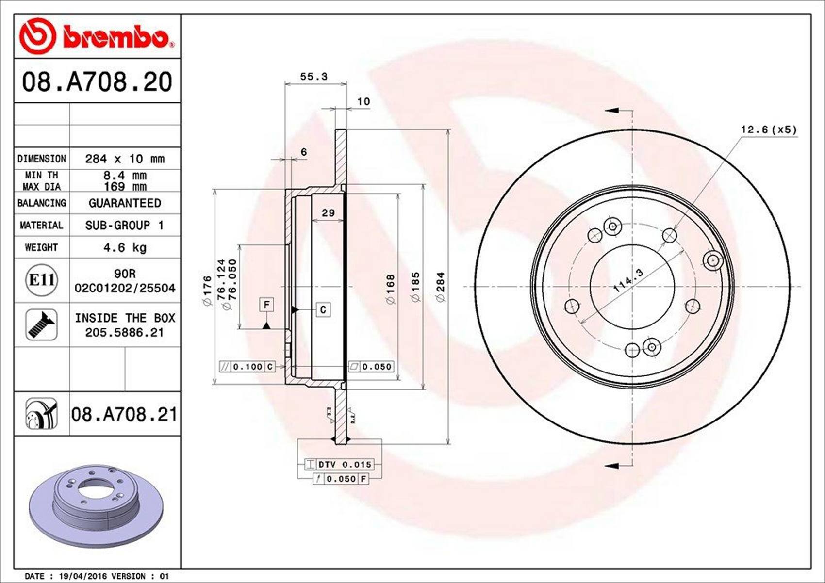 Kia Hyundai Disc Brake Rotor - Rear (284mm) 584113Q000 Brembo