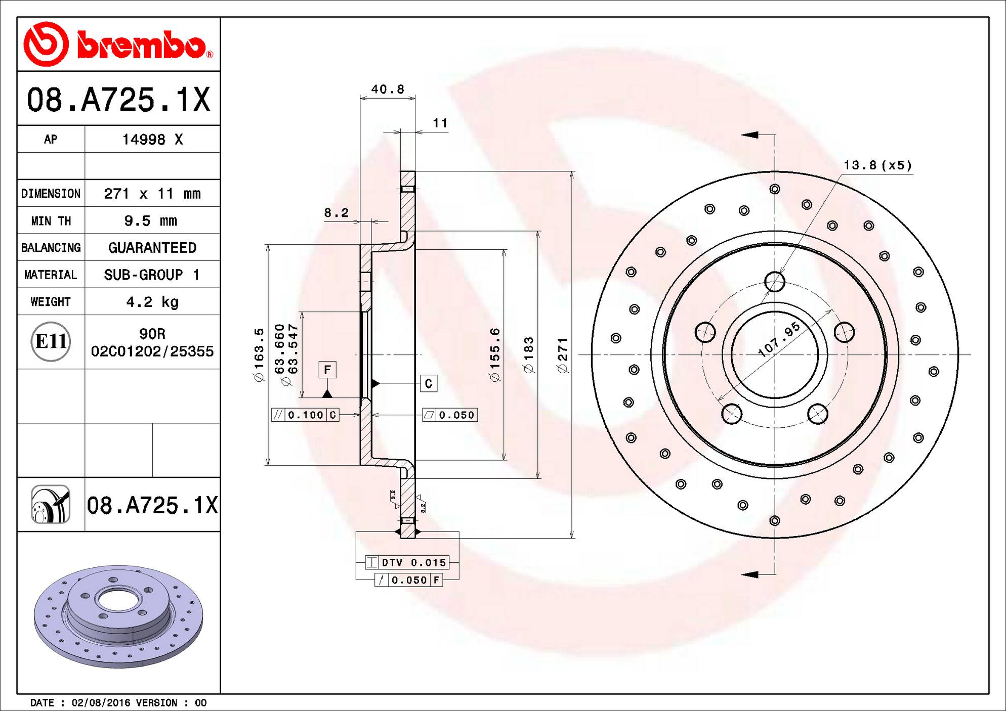 Ford Disc Brake Rotor - Rear (271mm) CV6Z2C026A Brembo