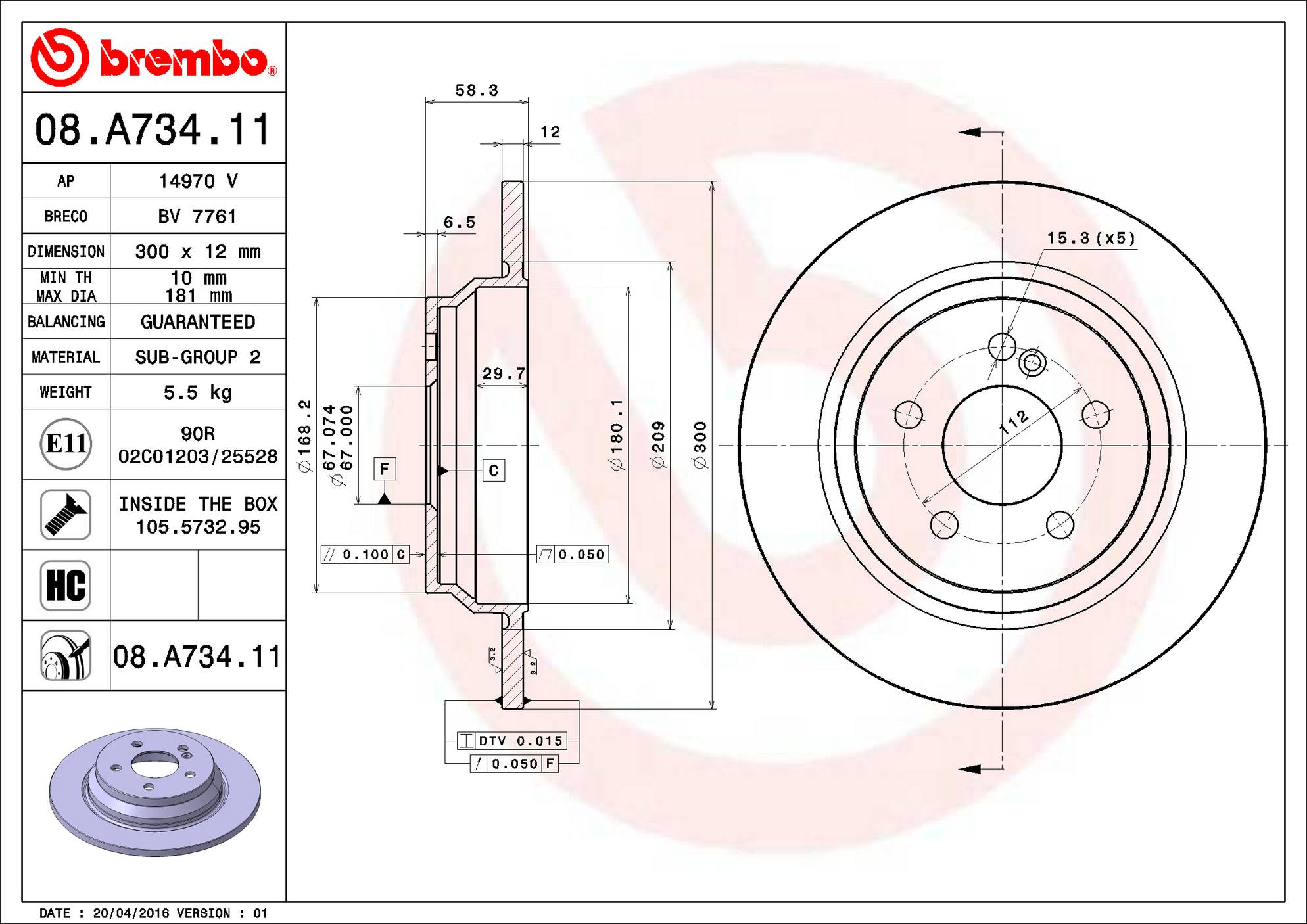 Mercedes Disc Brake Rotor - Rear (300mm) 2214230712 Brembo