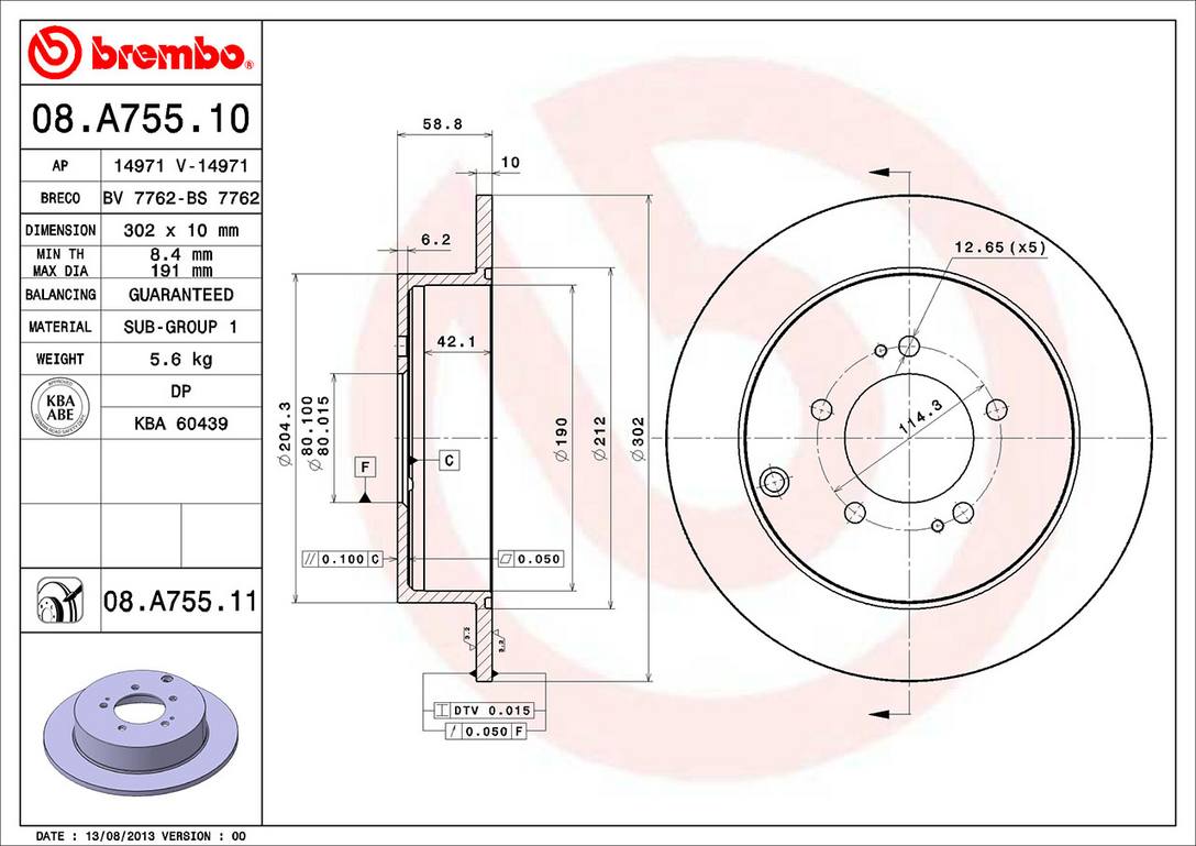 Mitsubishi Disc Brake Rotor - Rear (302mm) 4615A035 Brembo