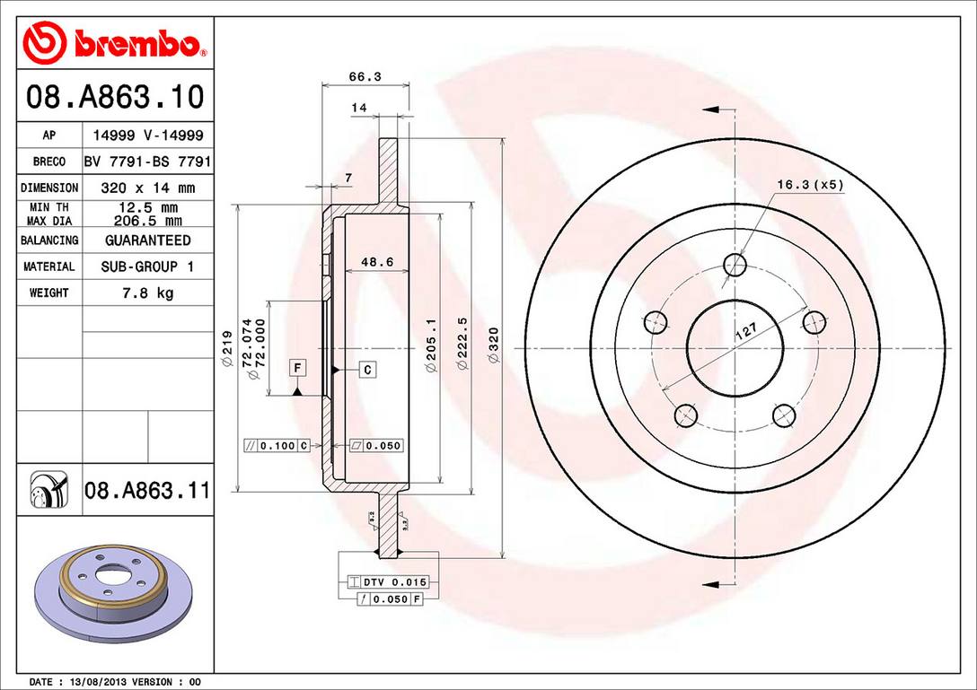 Jeep Disc Brake Rotor - Rear (320mm) 52089275AB Brembo