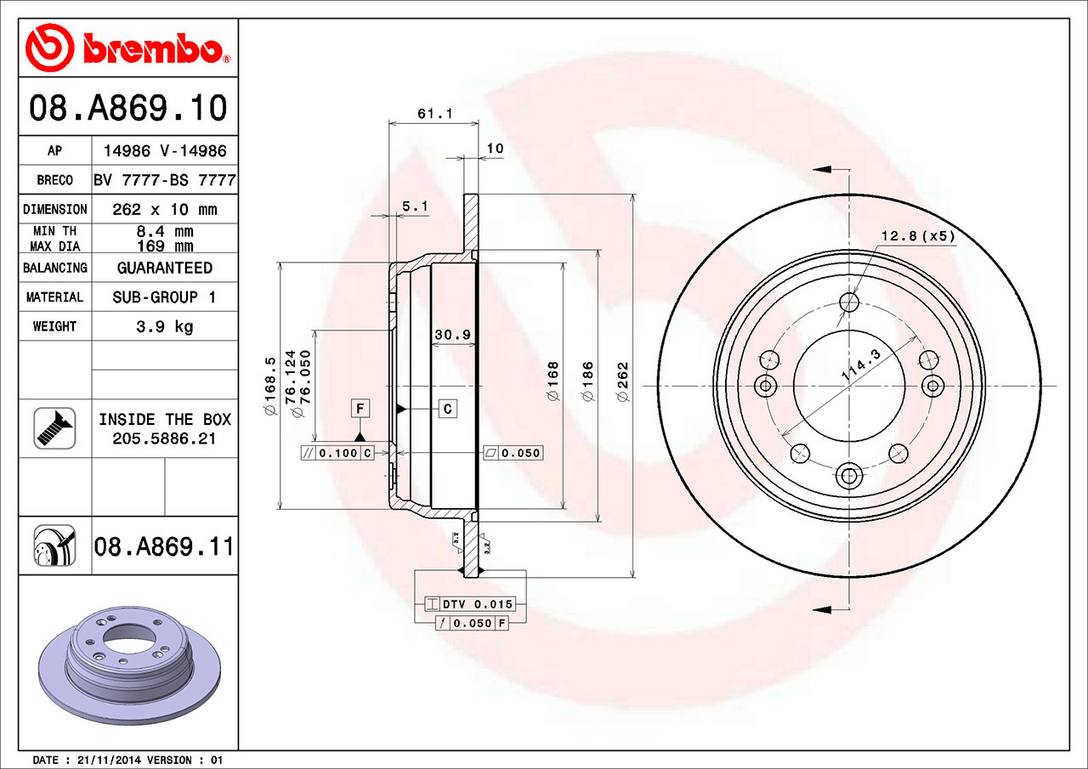 Kia Hyundai Disc Brake Pad and Rotor Kit - Rear (262mm) (Ceramic) Brembo