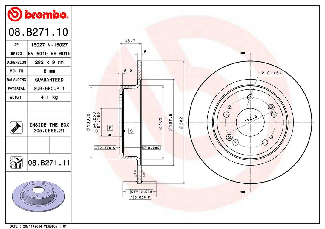 Honda Acura Disc Brake Pad and Rotor Kit - Rear (282mm) (Ceramic) Brembo