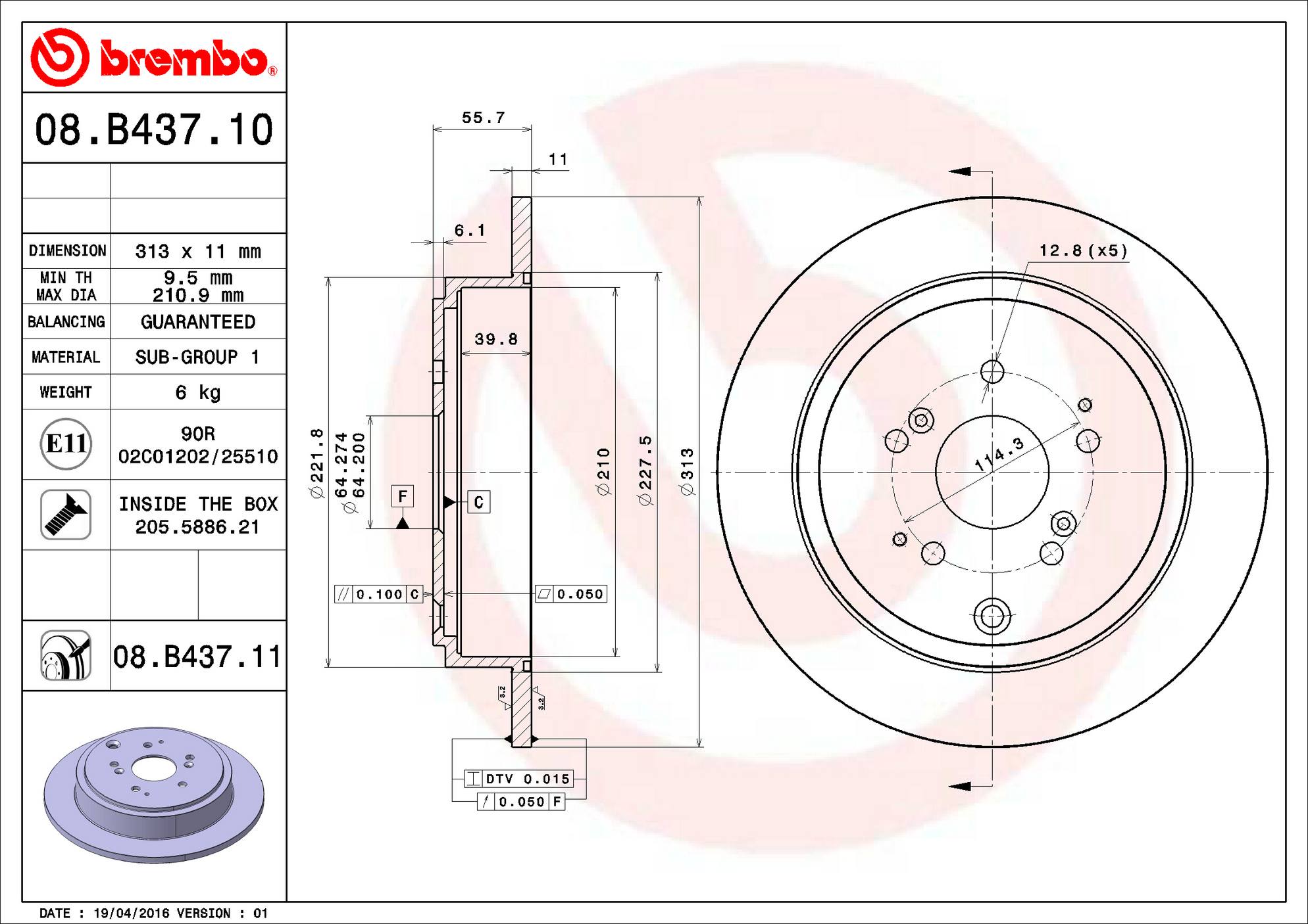 Honda Acura Disc Brake Rotor - Rear (313mm) 42510S3VA01 Brembo