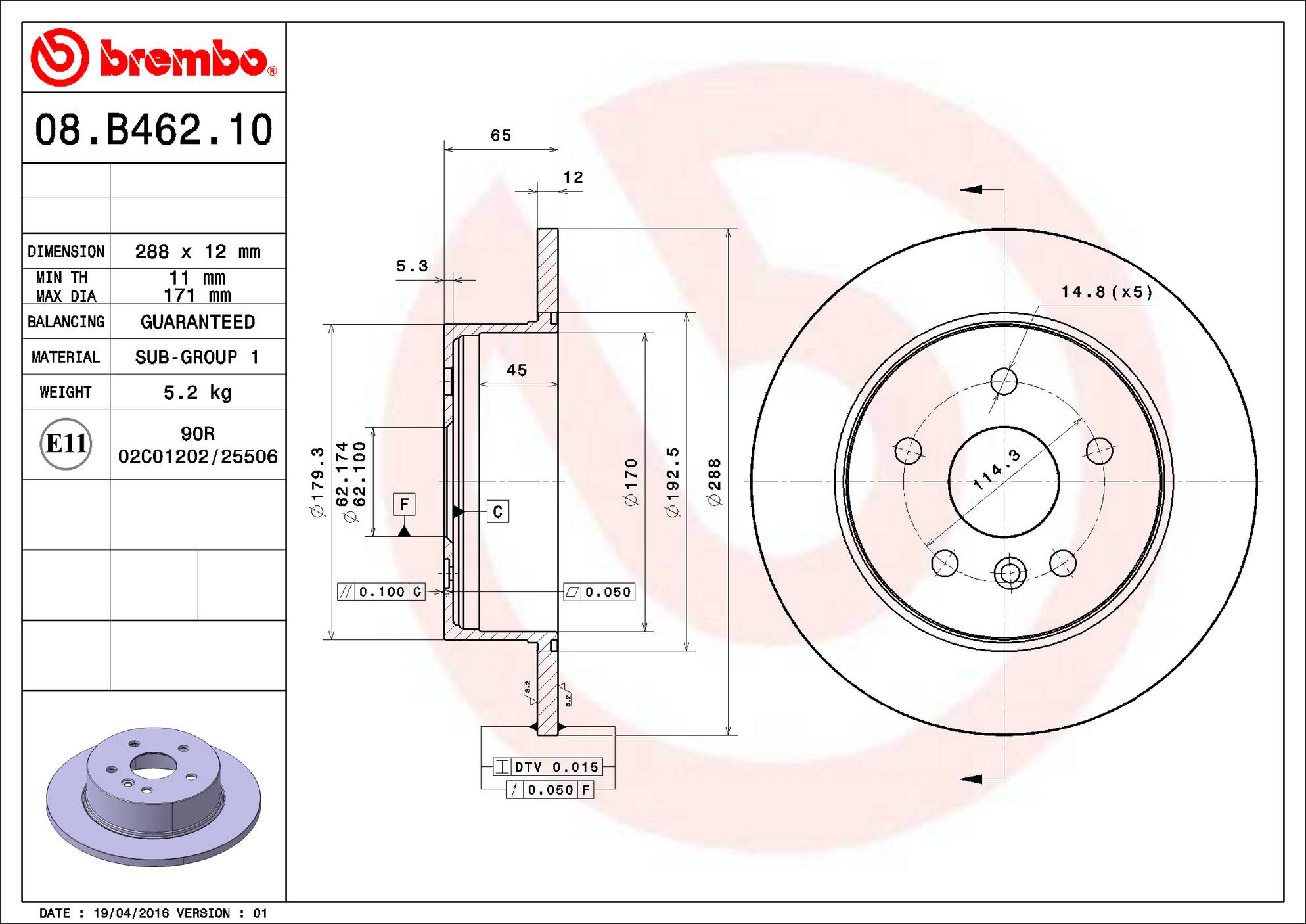 Toyota Disc Brake Rotor - Rear (288mm) 4243107030 Brembo