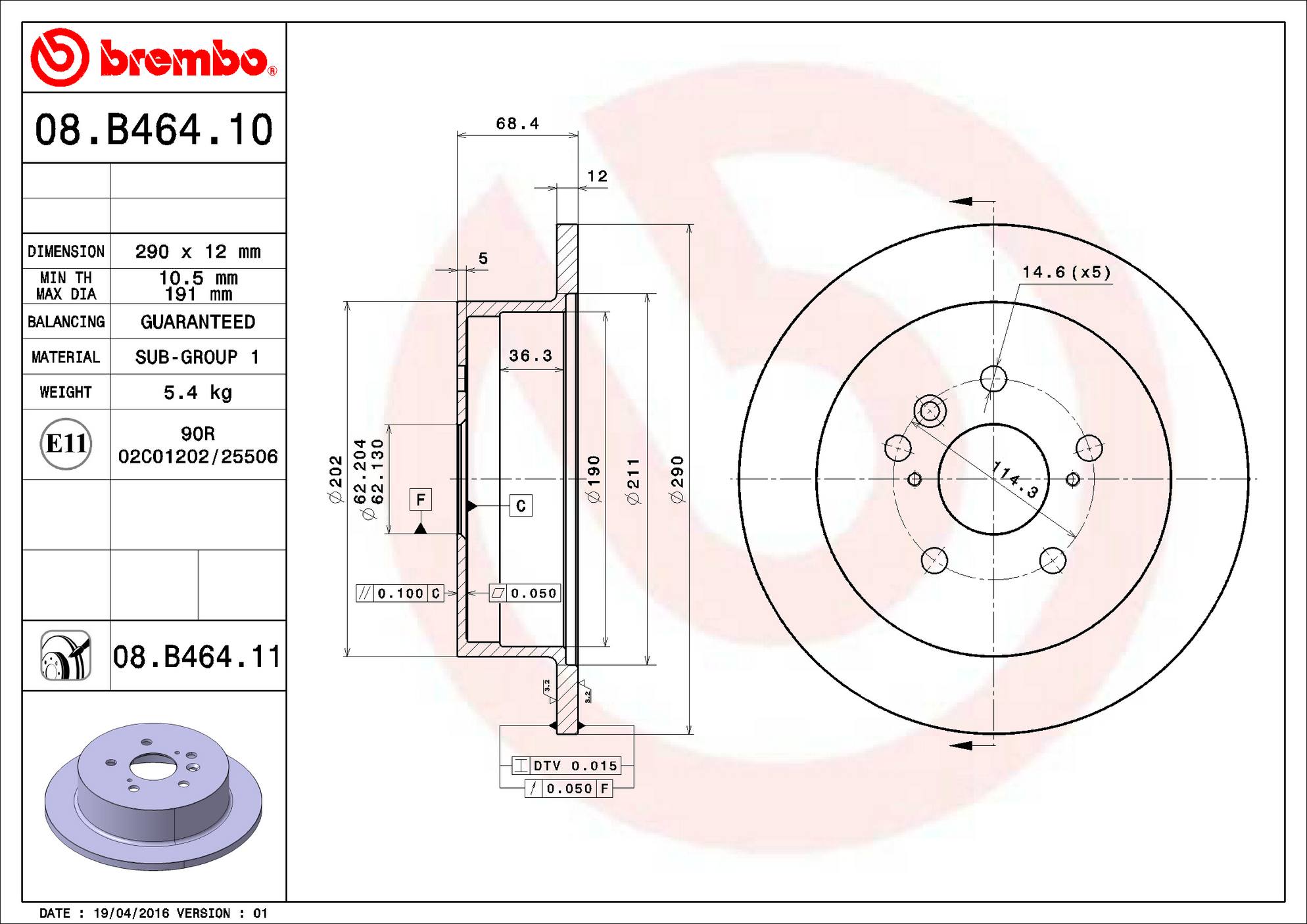 Toyota Disc Brake Pad and Rotor Kit - Rear (290mm) (Ceramic) Brembo