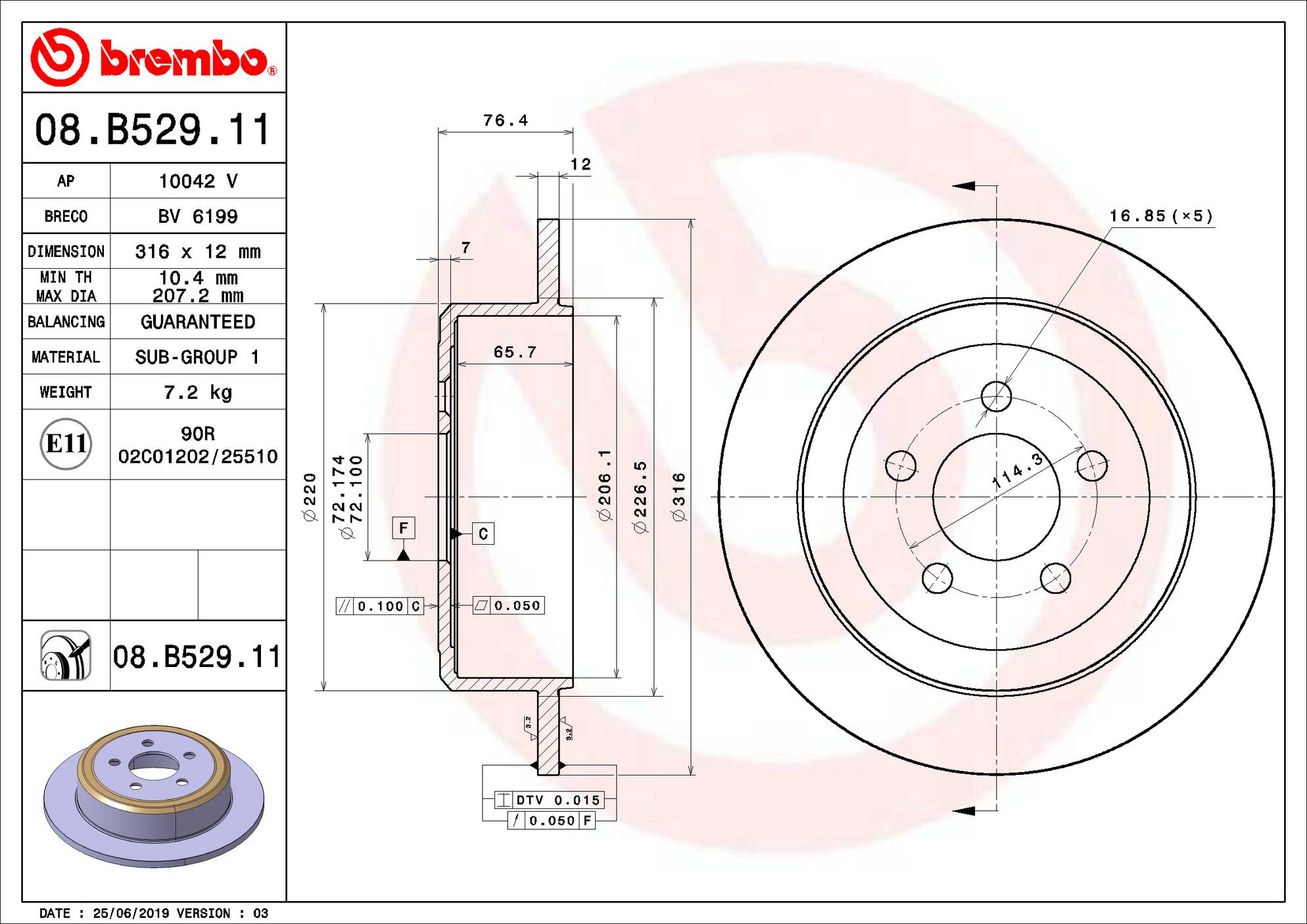 Dodge Jeep Disc Brake Rotor - Rear (316mm) 52129250AA Brembo