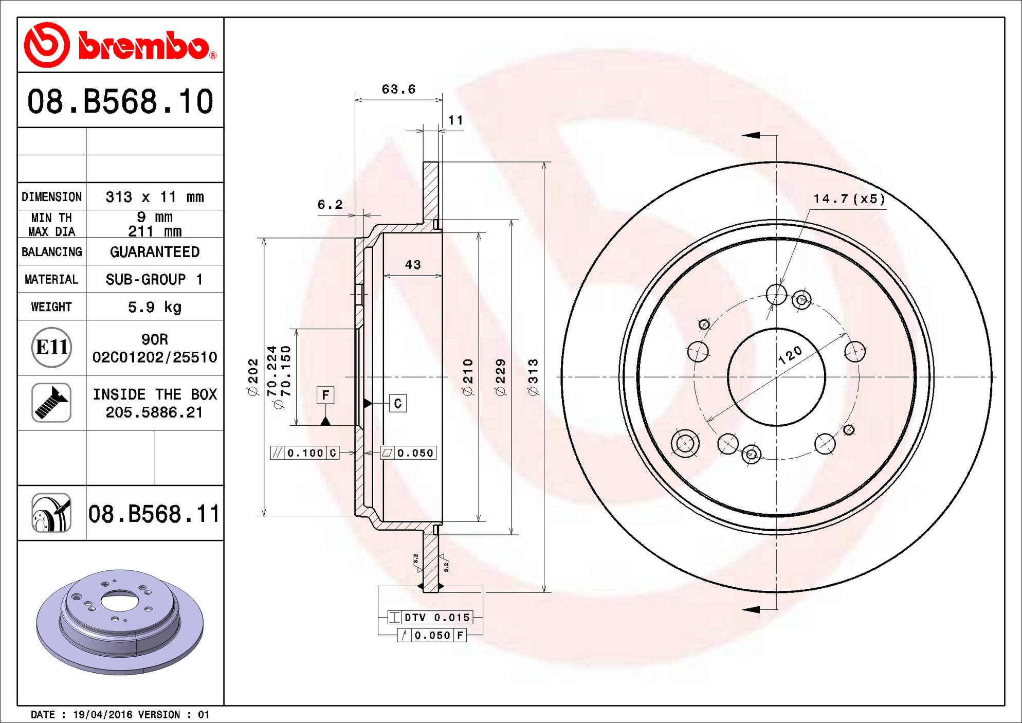 Honda Disc Brake Rotor - Rear (313mm) 42510SHJA00 Brembo