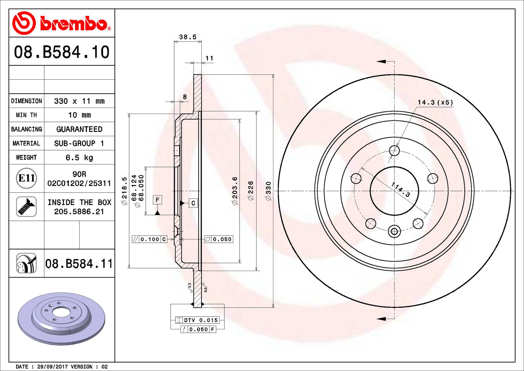 Ford Lincoln Mercury Disc Brake Rotor - Rear (330mm) BT4Z2C026B Brembo