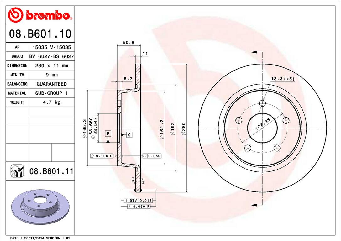 Ford Disc Brake Rotor - Rear (280mm) CV6Z2C026C Brembo