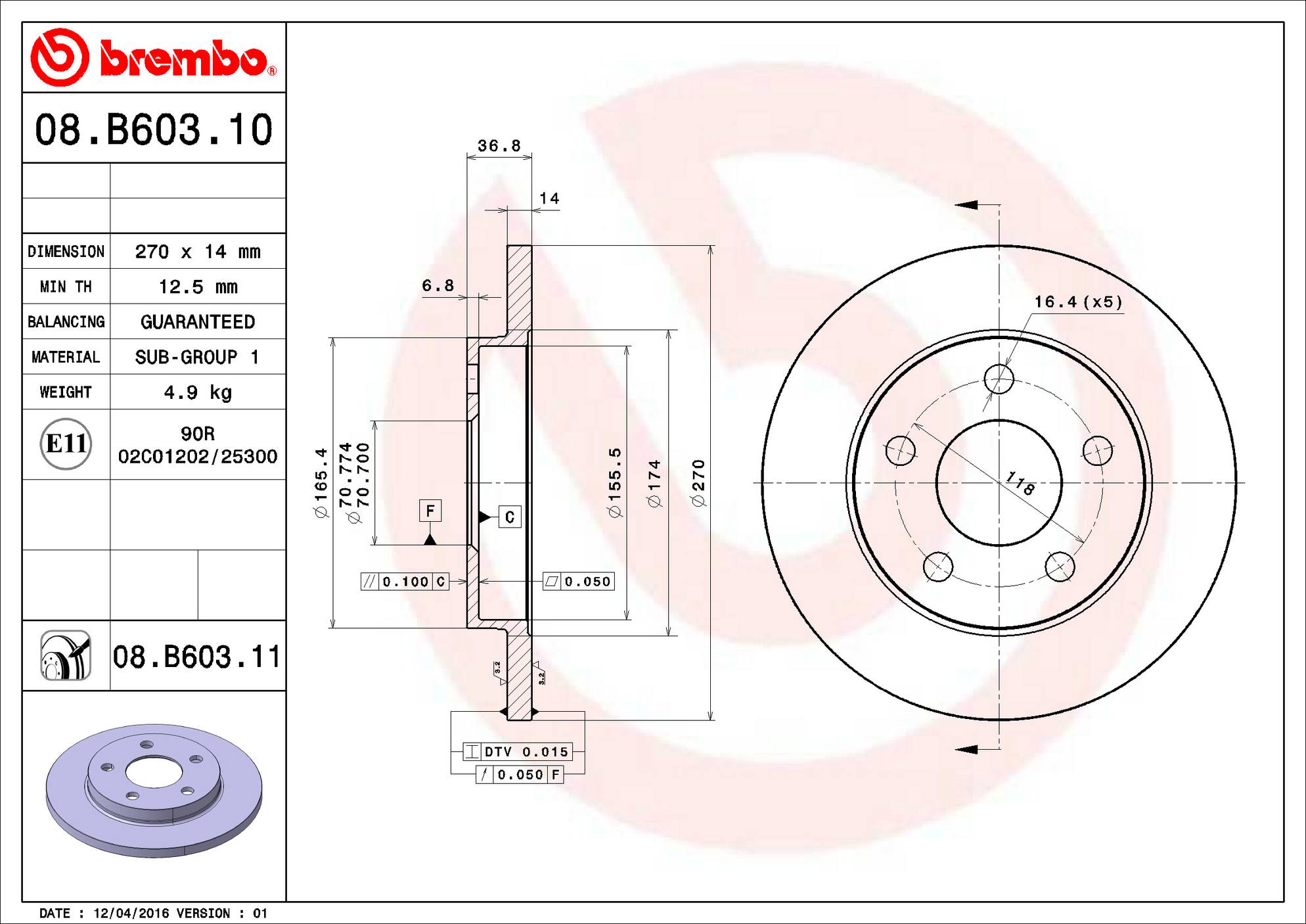 Pontiac Buick Chevrolet Disc Brake Rotor - Rear (270mm) 20879455 Brembo